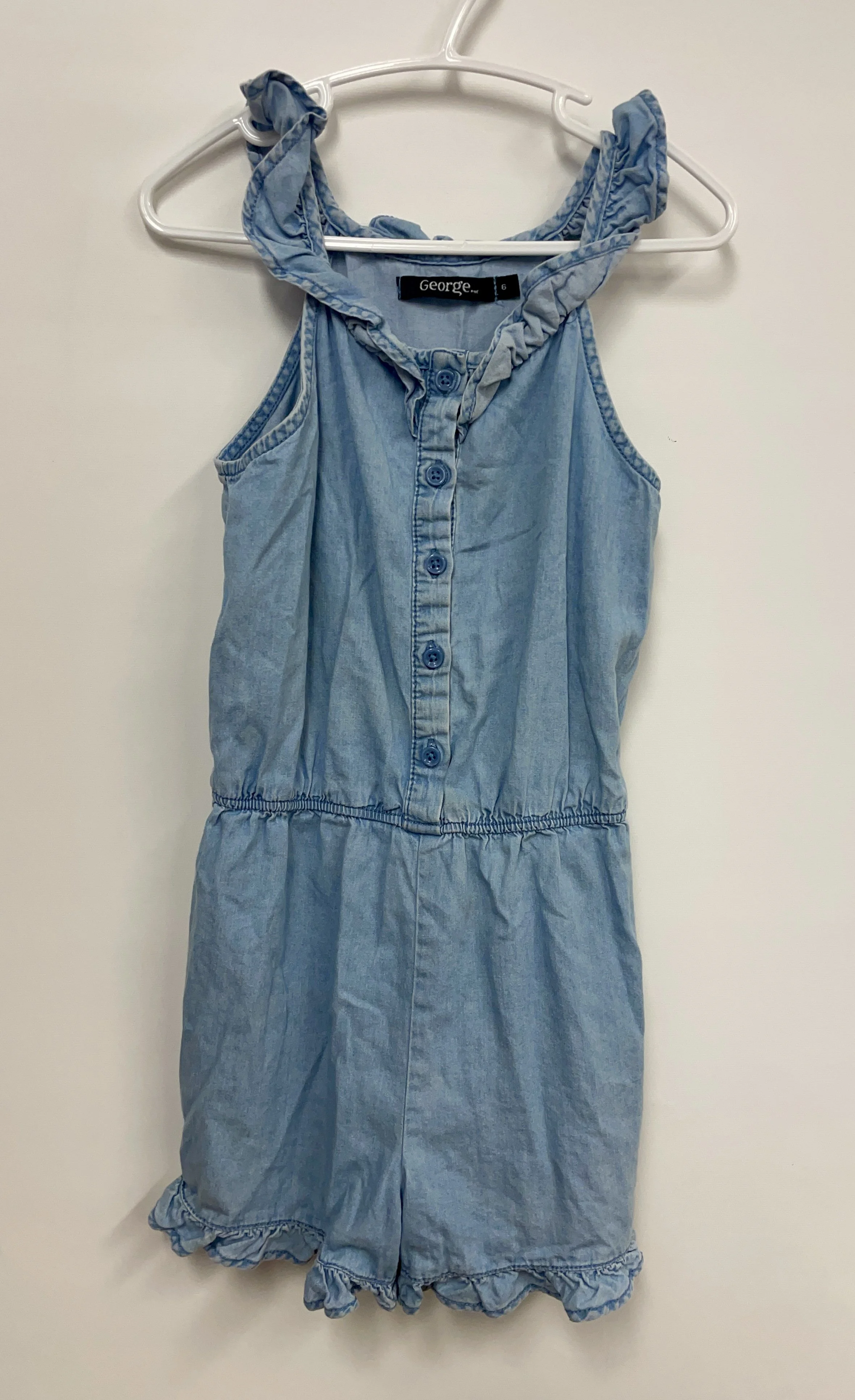Combinaison/salopette courte mince bleue jeans, GEORGE, 6 ans.