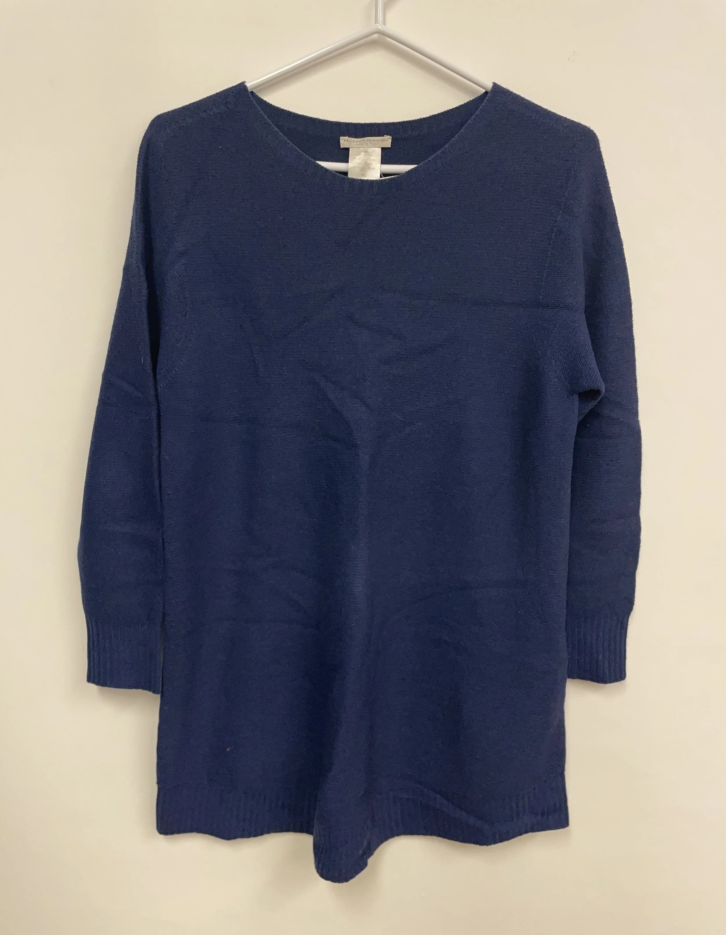 Robe/tunique en tricot marine, HUBERT GASSER Italie, 100% laine mérinos extrafine, XL.