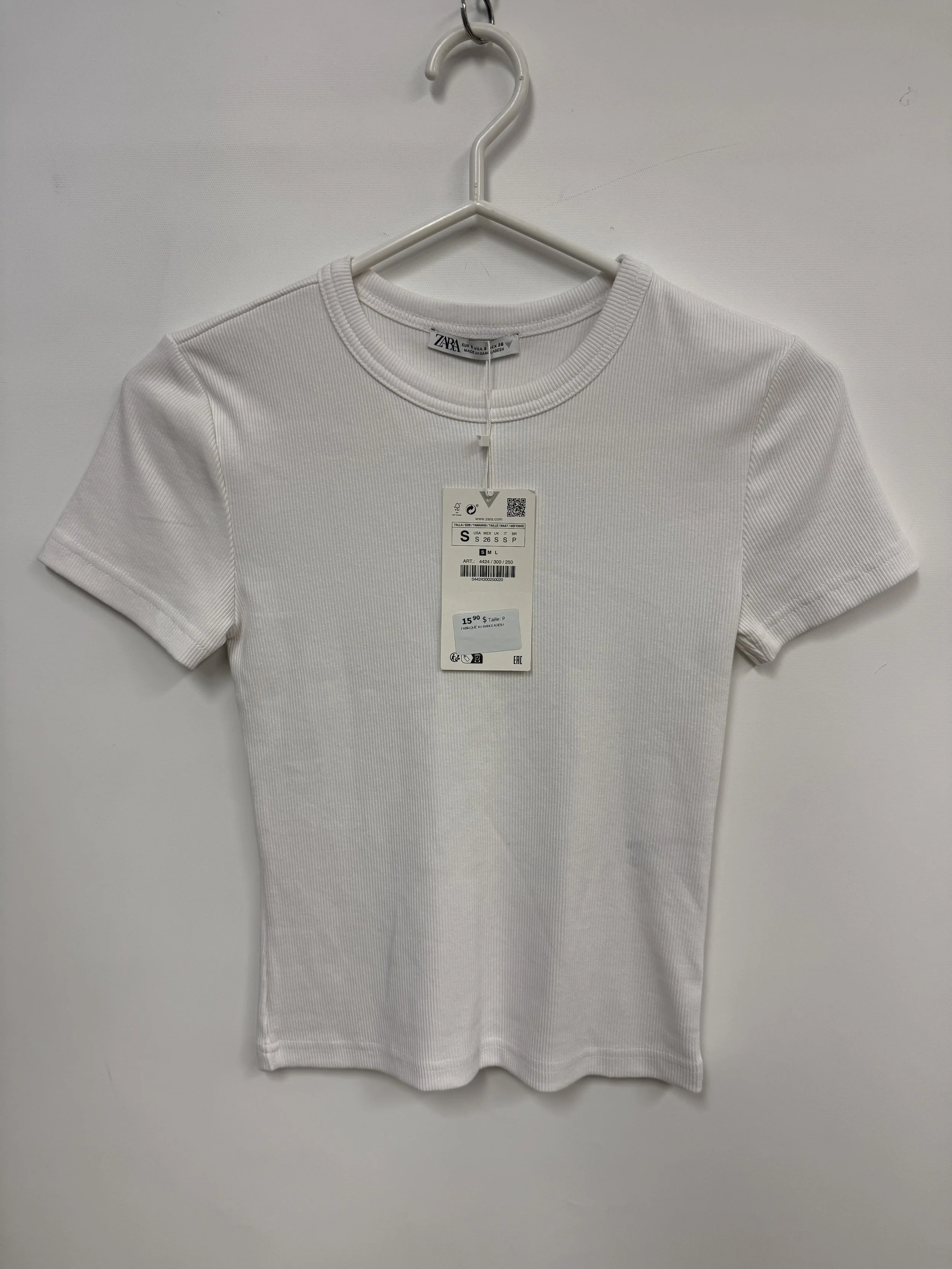 NEUF - T-shirt blanc ajusté, Small, Zara