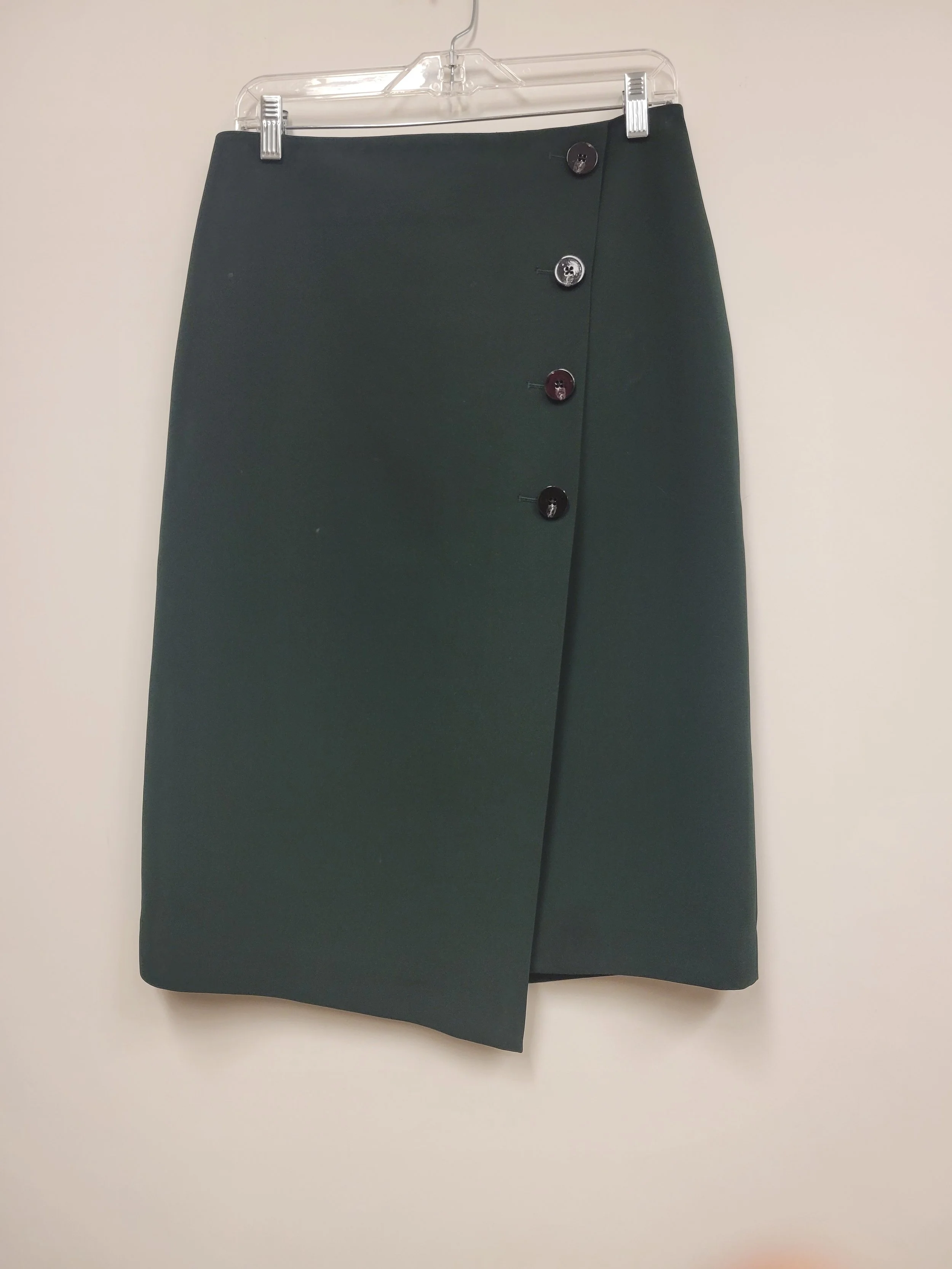 jupe mi-longue vert foncé, comtemporaine, taille 6