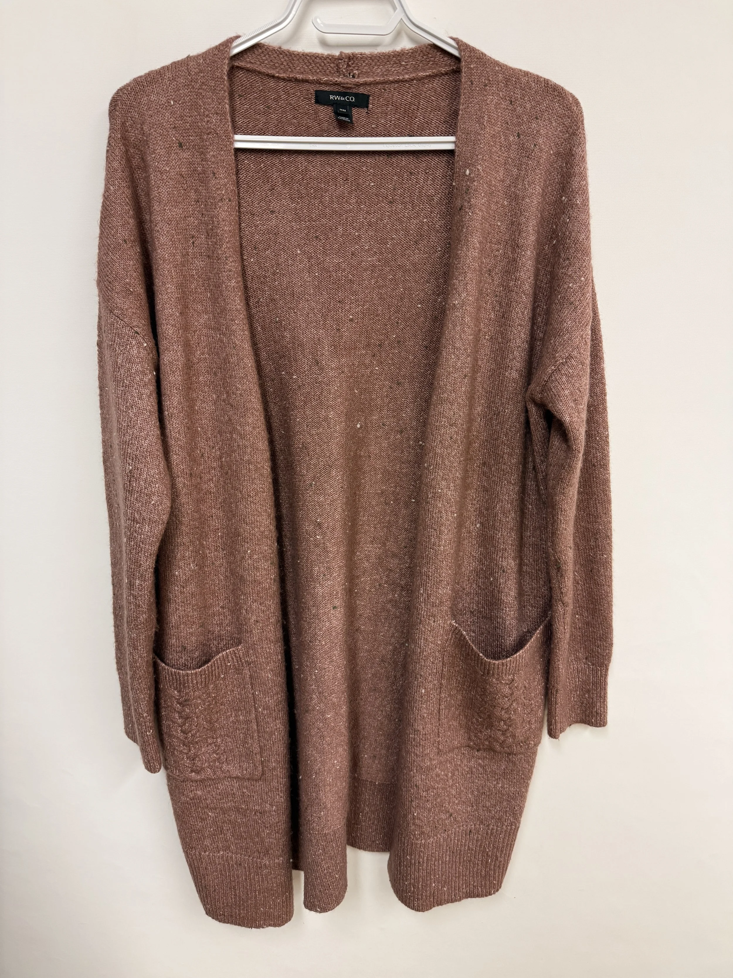 Cardigan long en tricot, rose terracotta moucheté, RW&Co, Medium