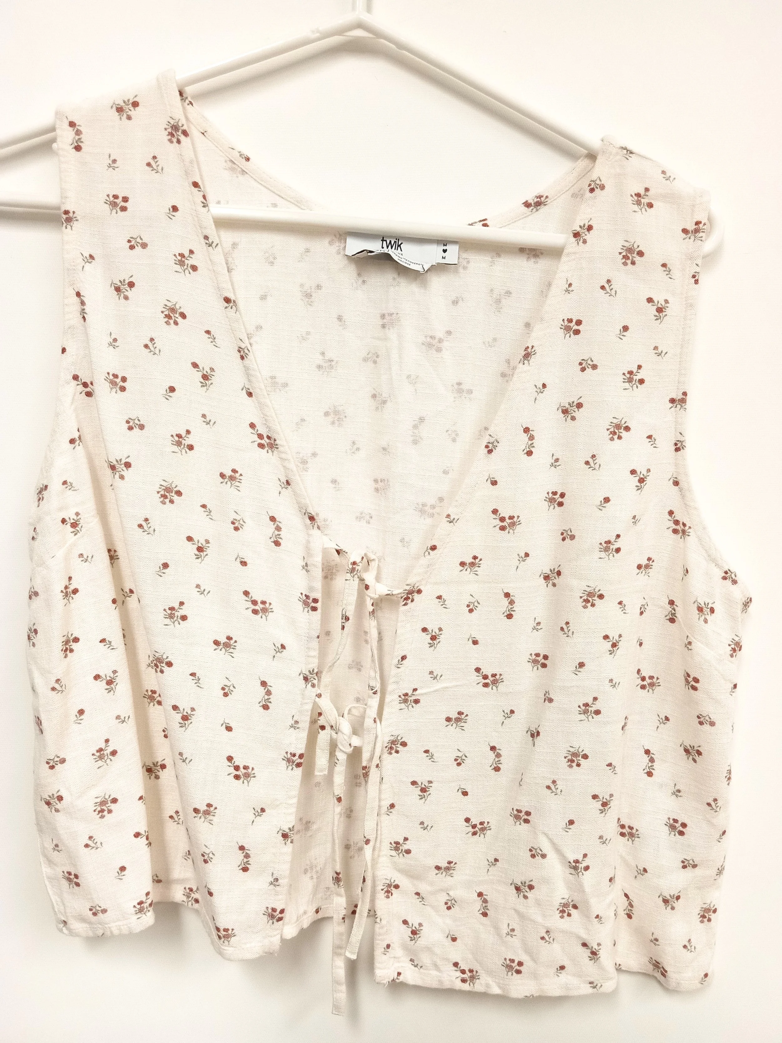Haut/Veste crème avec motifs cerises, Twik, Taille M