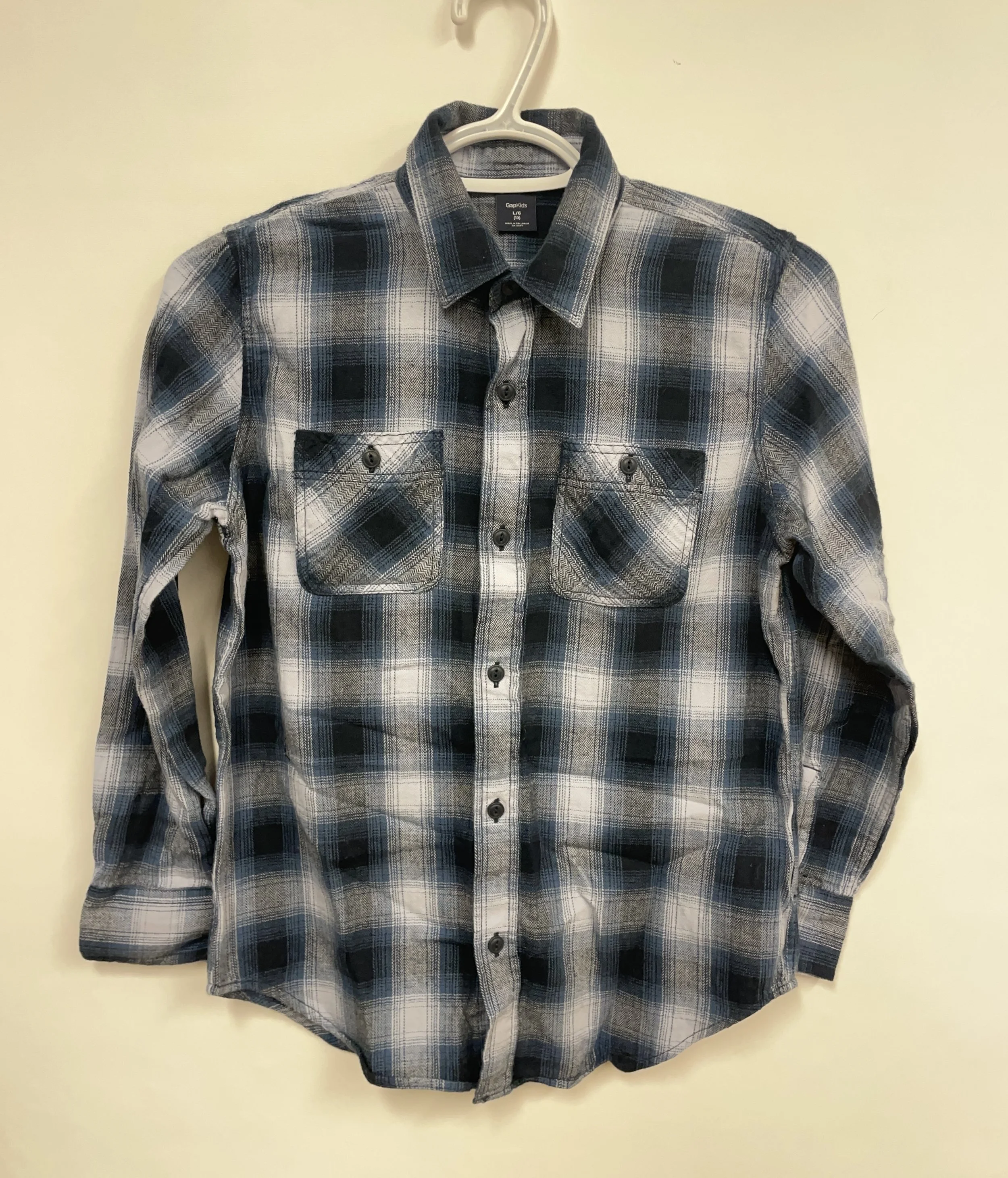 Chemise à carreaux en flanelle, bleue/noire/grise, GAP, 10 ans (L)