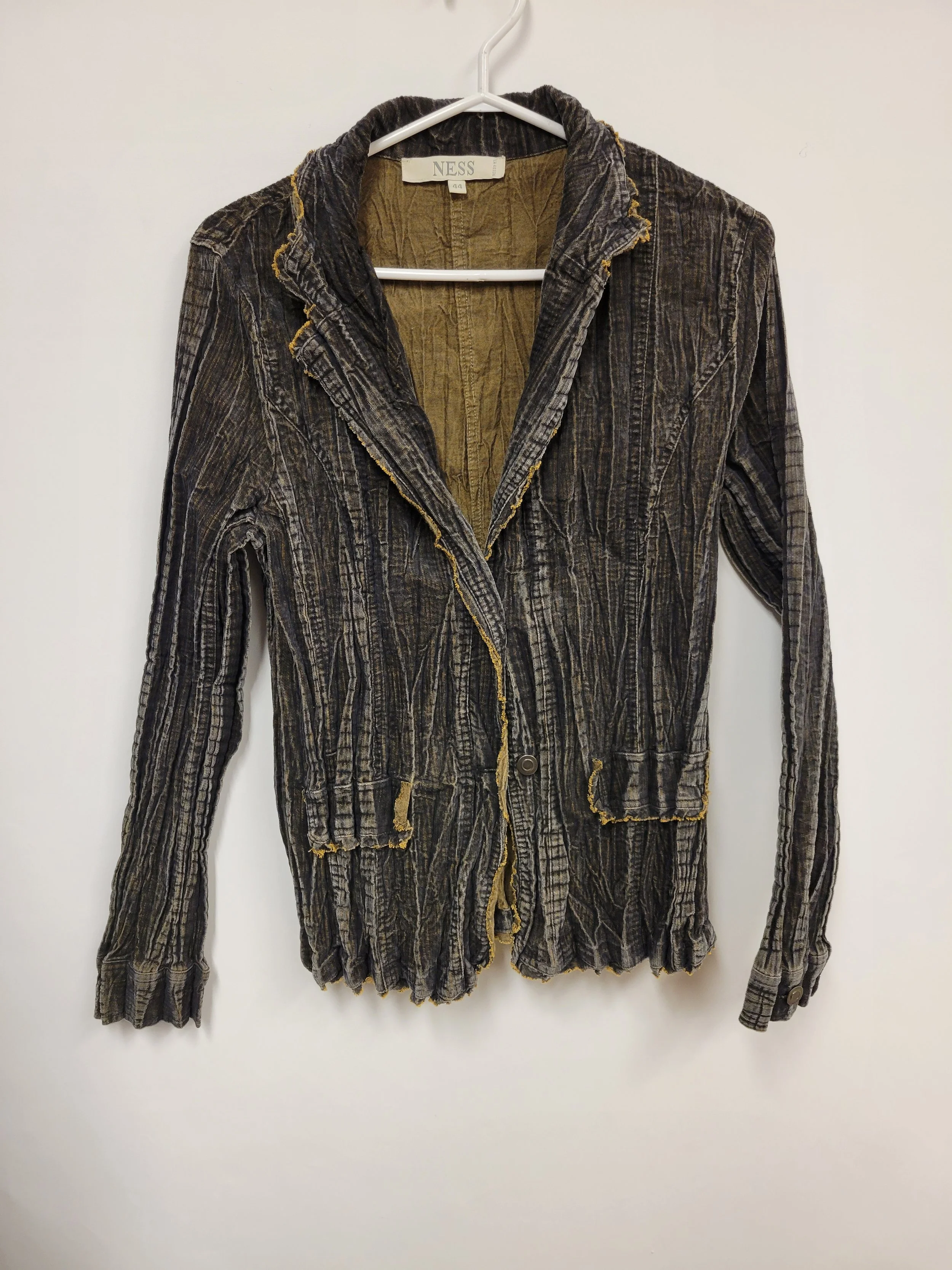 Veste en velours gris/beige effet froissé, Ness, taille 44 (environ M)