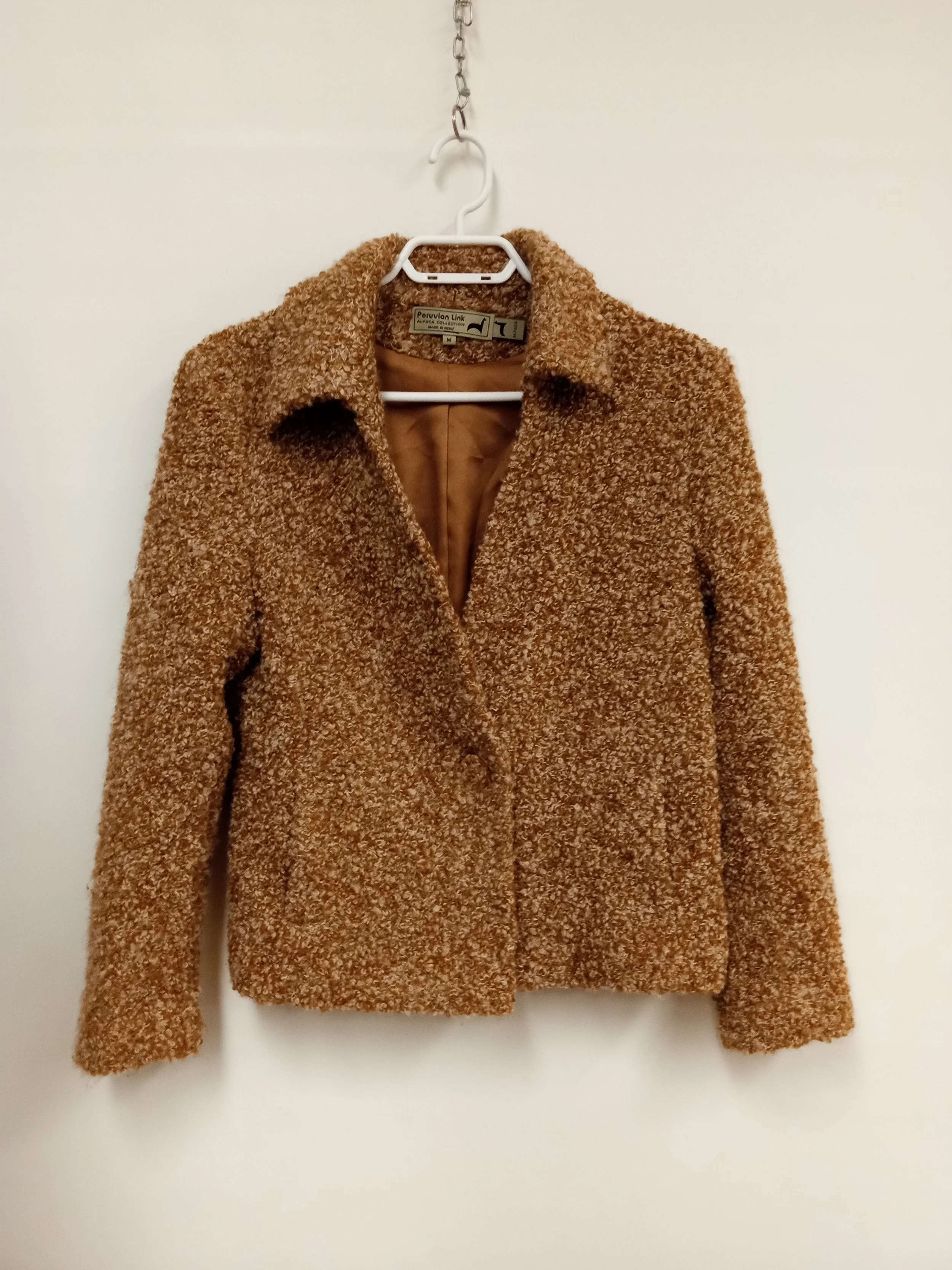 Manteau/Veste bouclée (100% laine d'Alpaga), Caramel et beige, PERUVIAN LINK, M