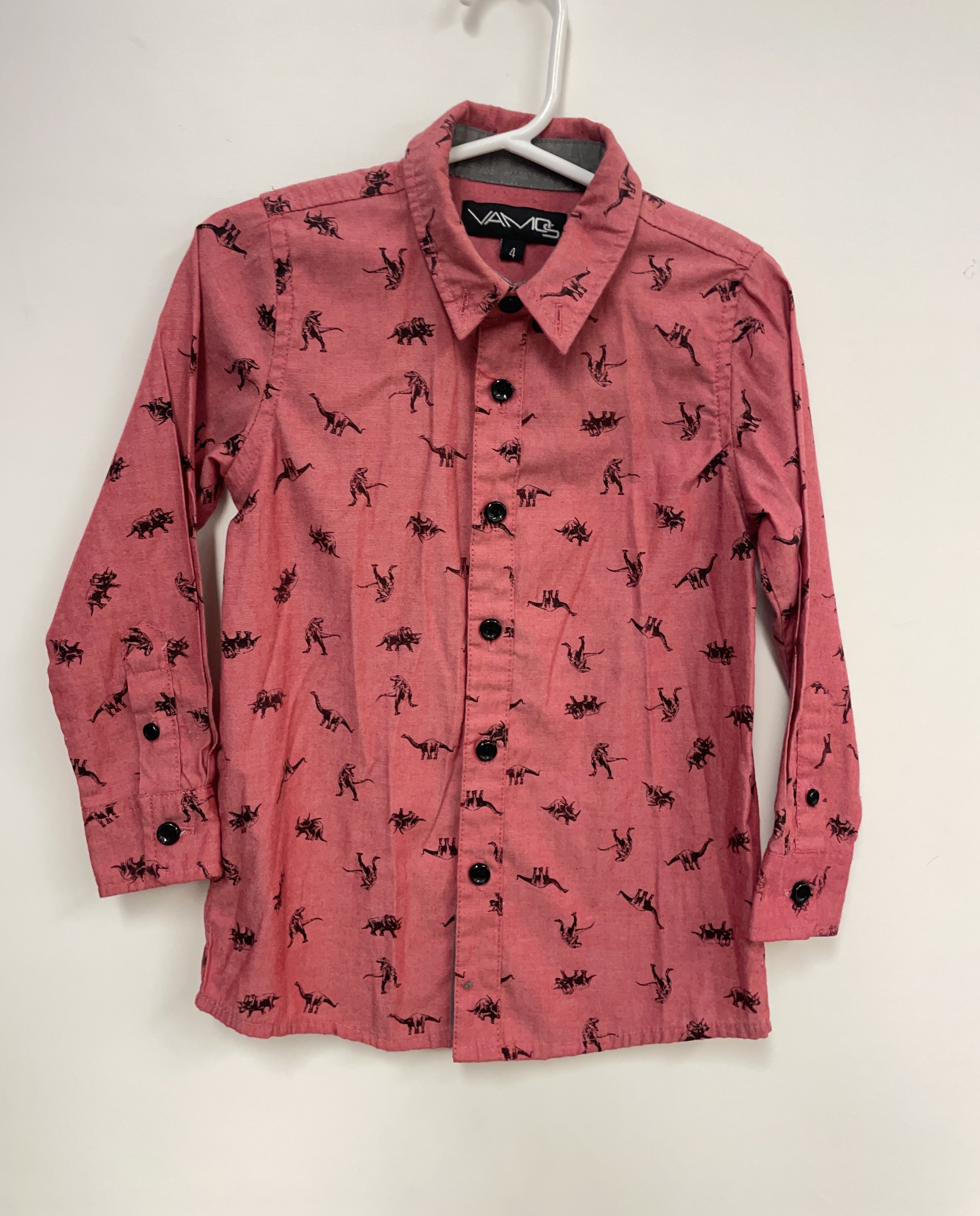 Chemise orange pâle avec dynosores noirs, VAMOS, 4 ans,