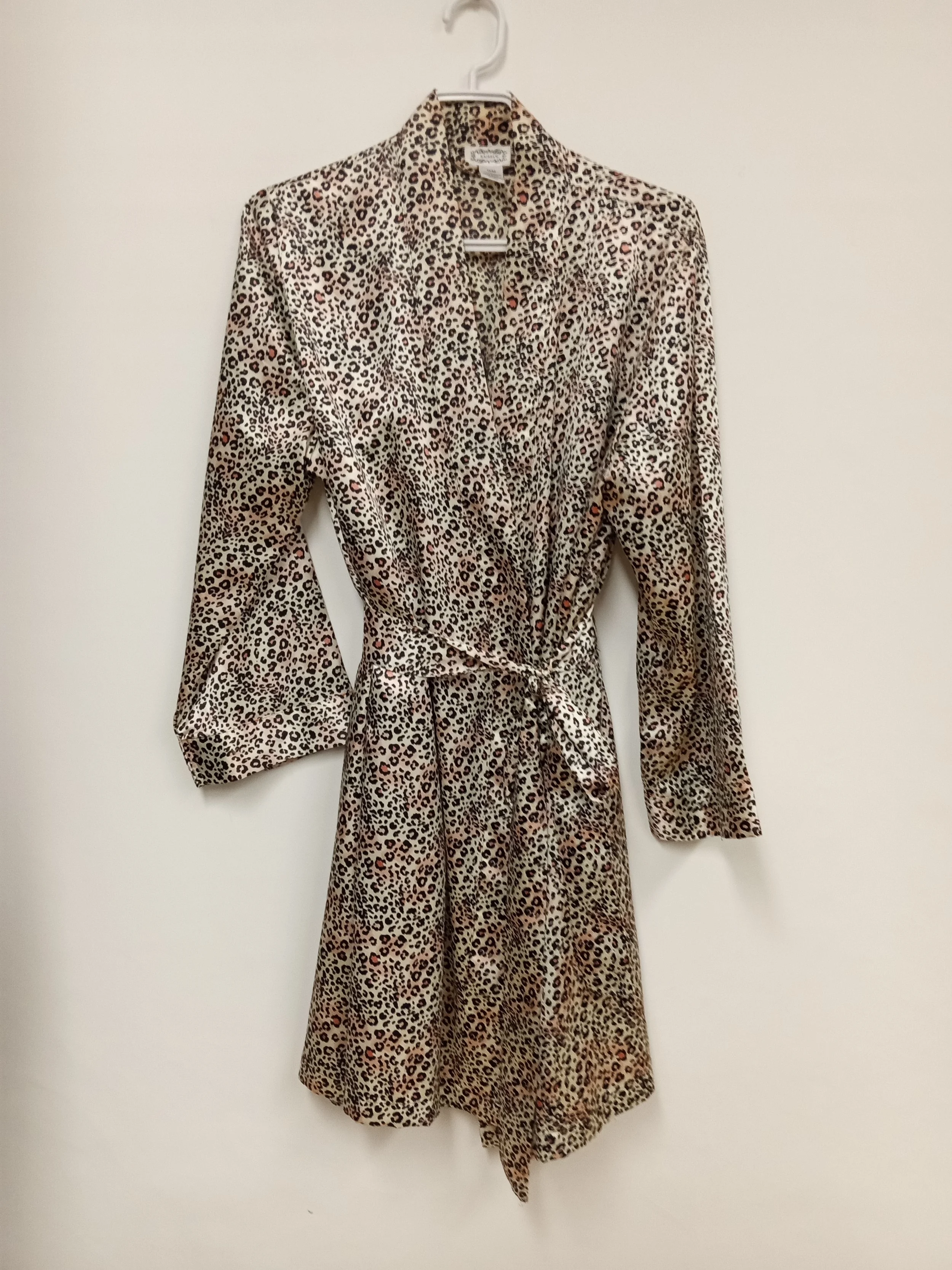 Peignoir et chemise de nuit assortis, Polyester, Motifs léopard beige, rose et noir, KAISELY, M