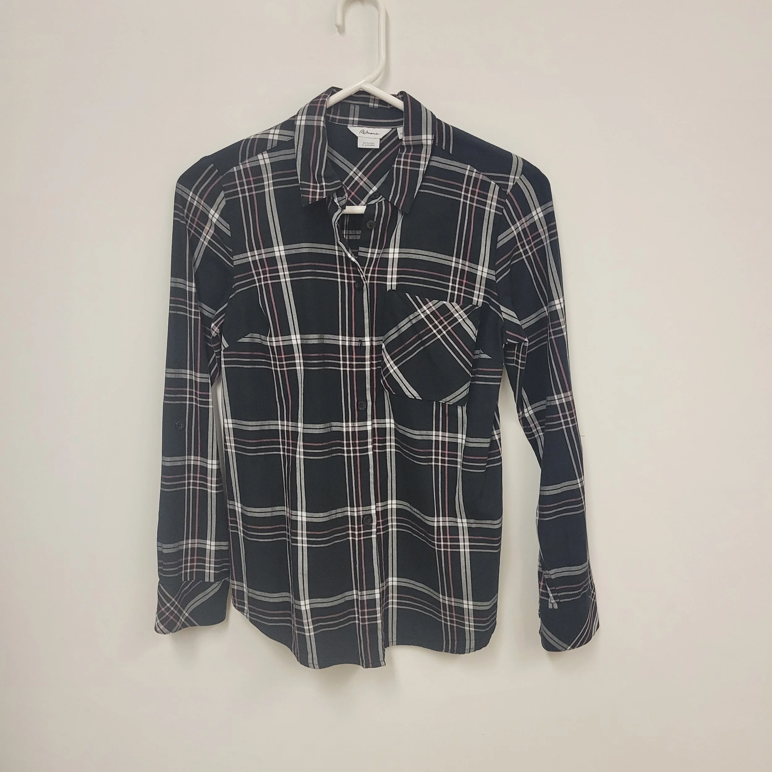 Chemise à carreaux noir et rose, Reitmans, XS