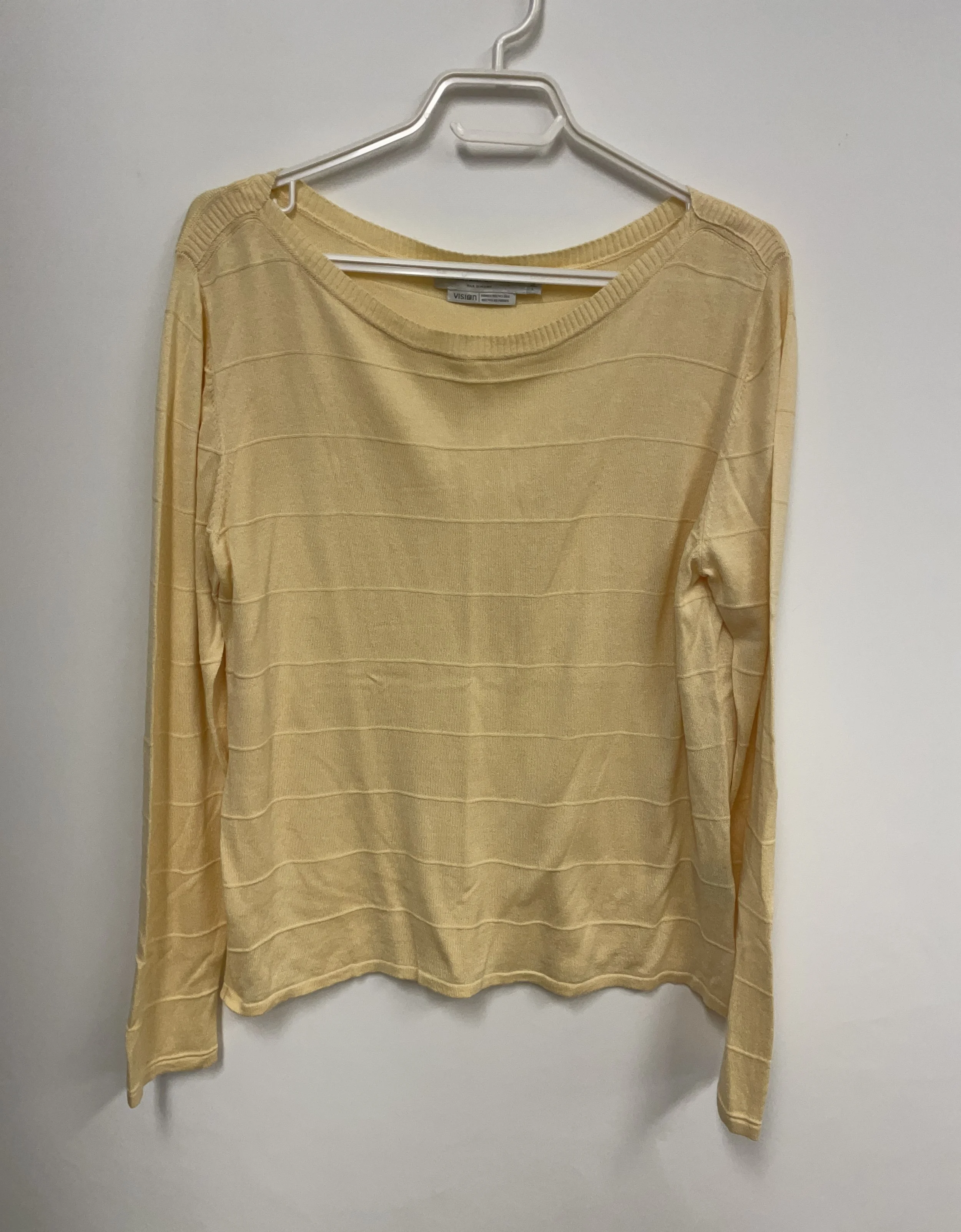 Chandail jaune mince, CONTEMPORAINE Simons, viscose/coton/lin, L.