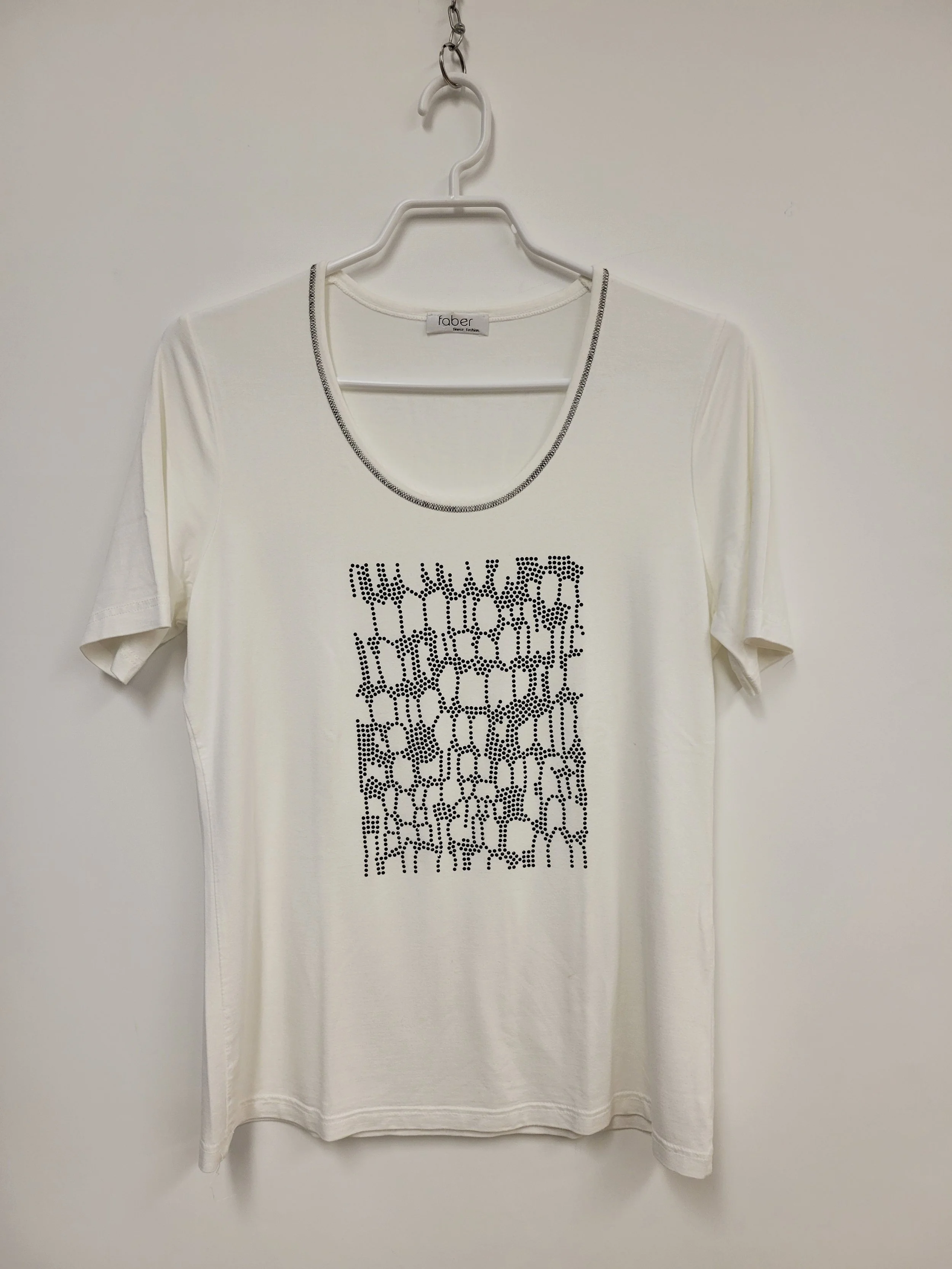 Haut T-Shirt (viscose), Motif noir sur blanc, FABER, Taille 40
