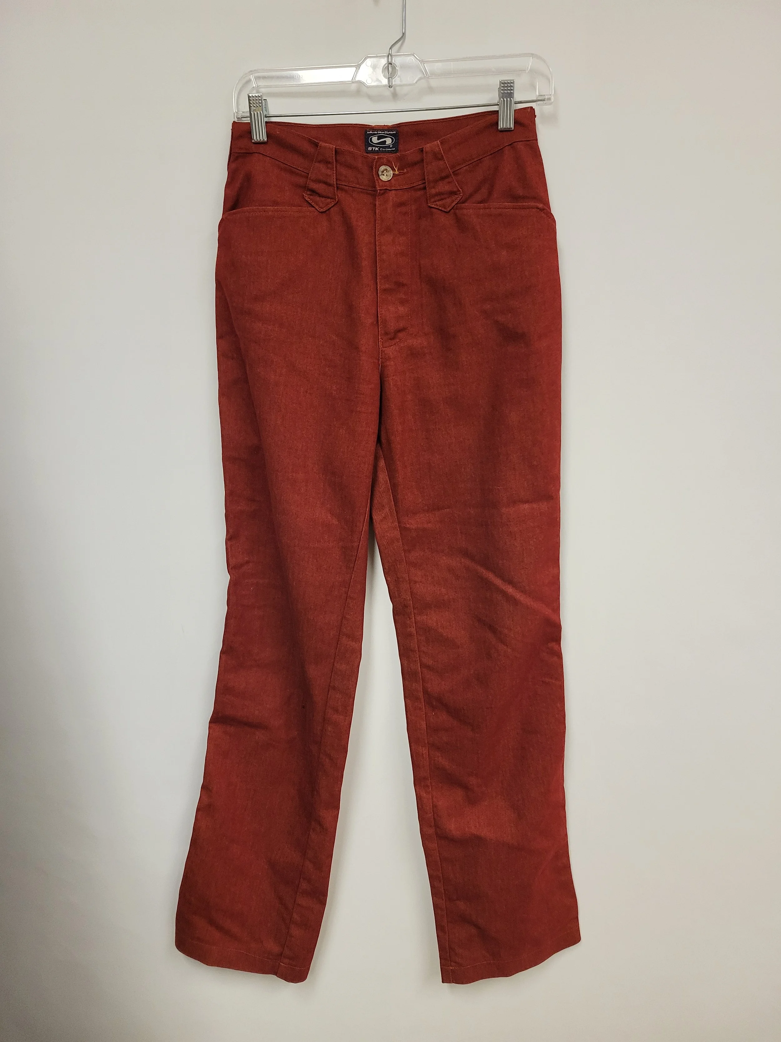 Pantalon évasé rouge-orange, STK Equipment, tour de taille 26-27 po