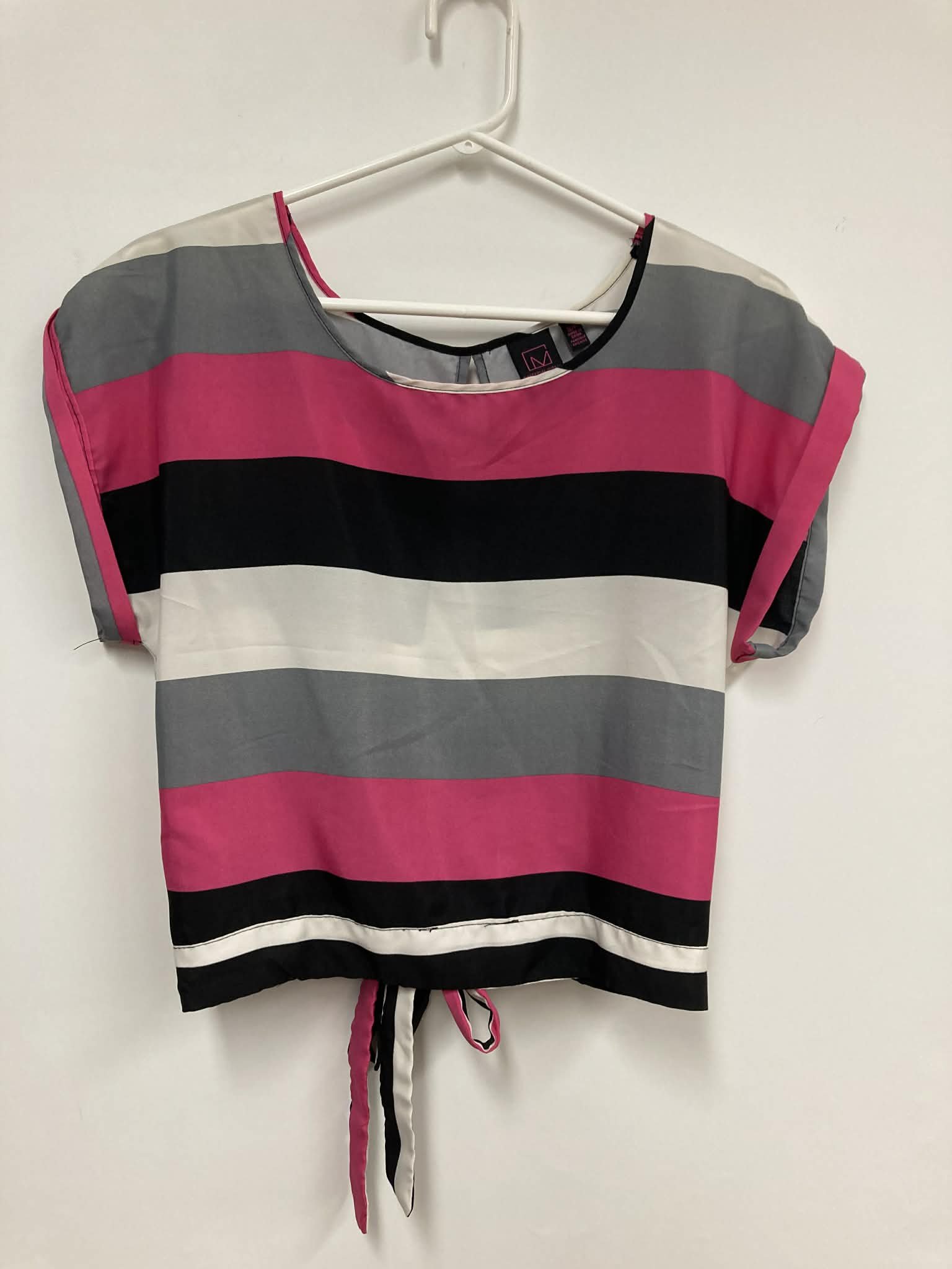 Haut rayures gris et rose, dos ouvert, Material Girl, S