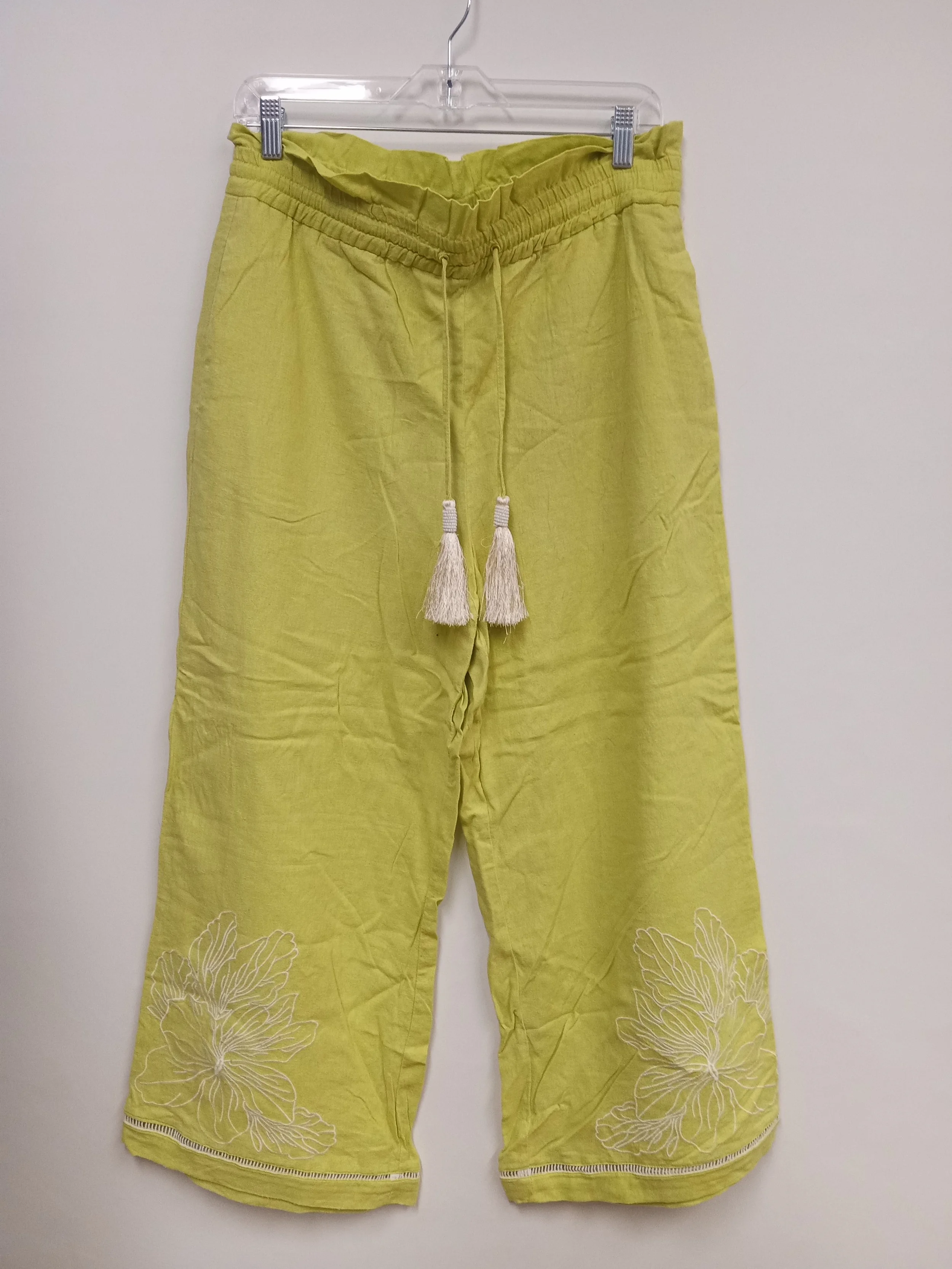 Pantalon vert anis, 55% lin, House of Harlow 1960, taille M