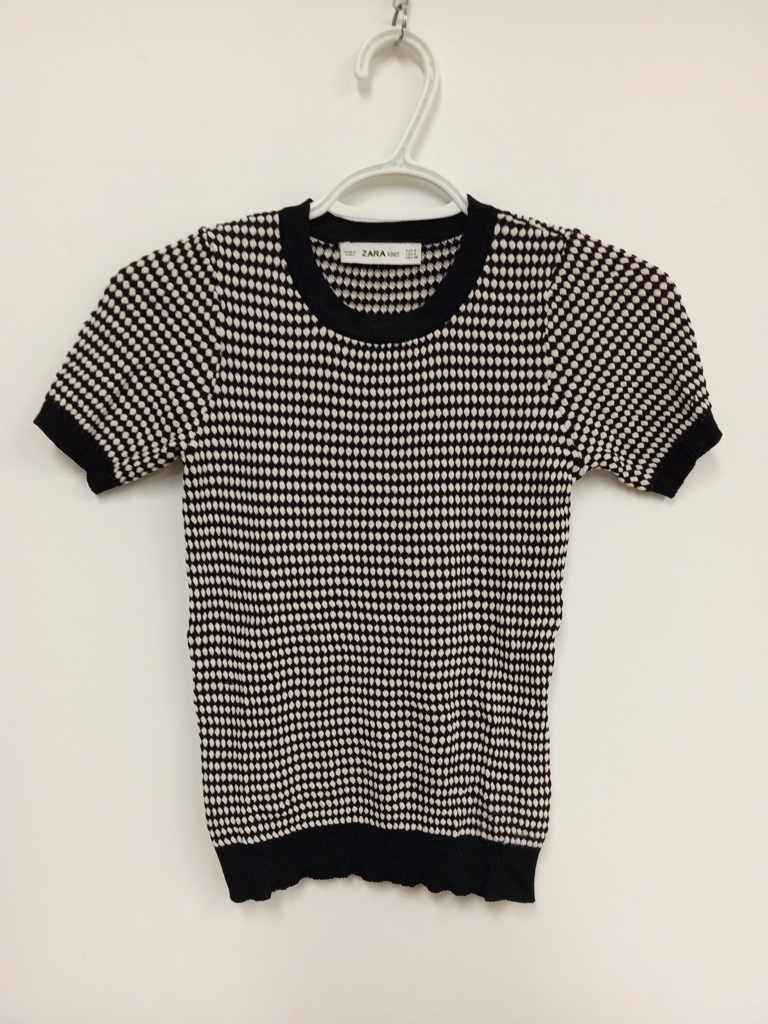 Chandail tricot noir, motif blanc, Zara Knit, S