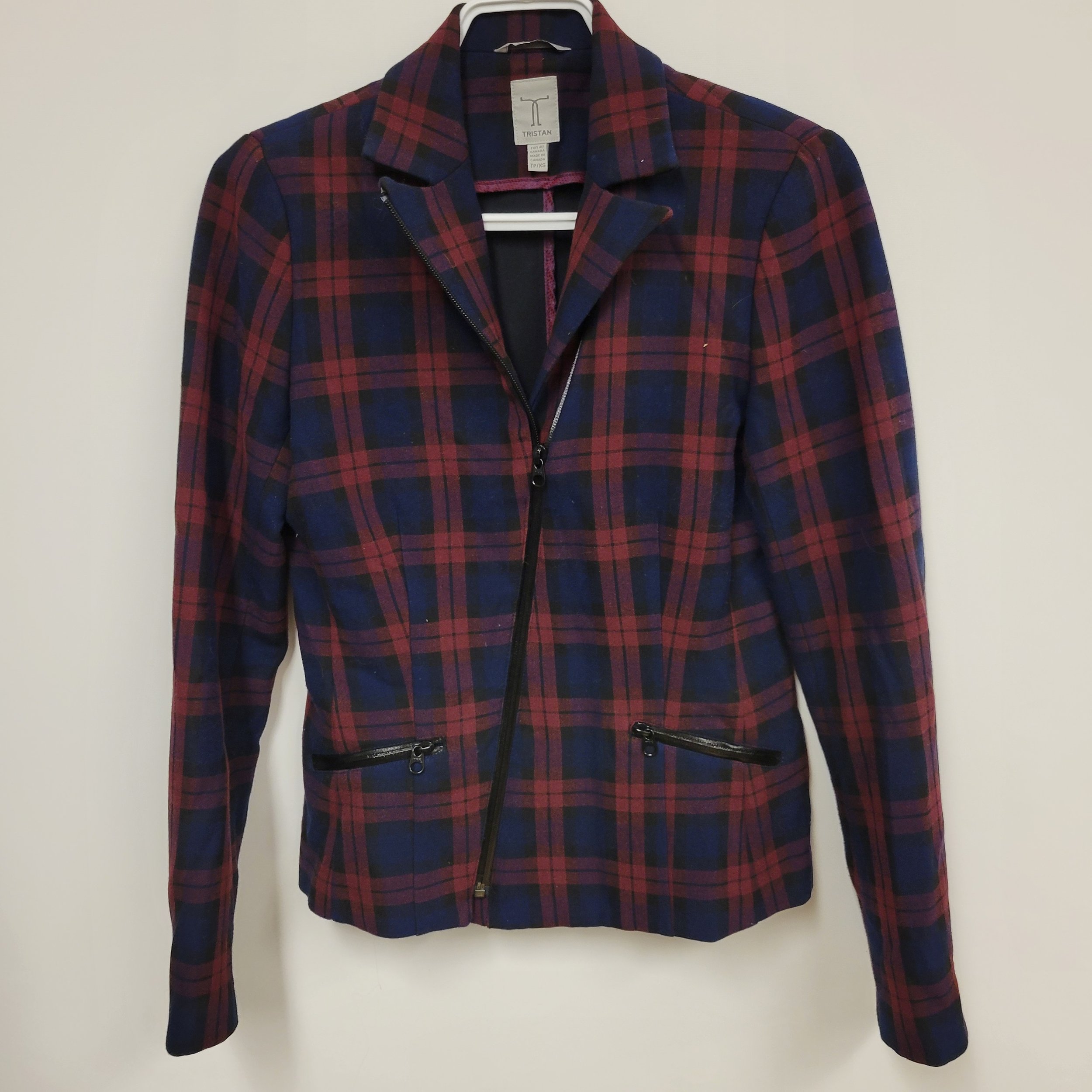 Veste carotté rouge et bleu, Tristan, taille XS