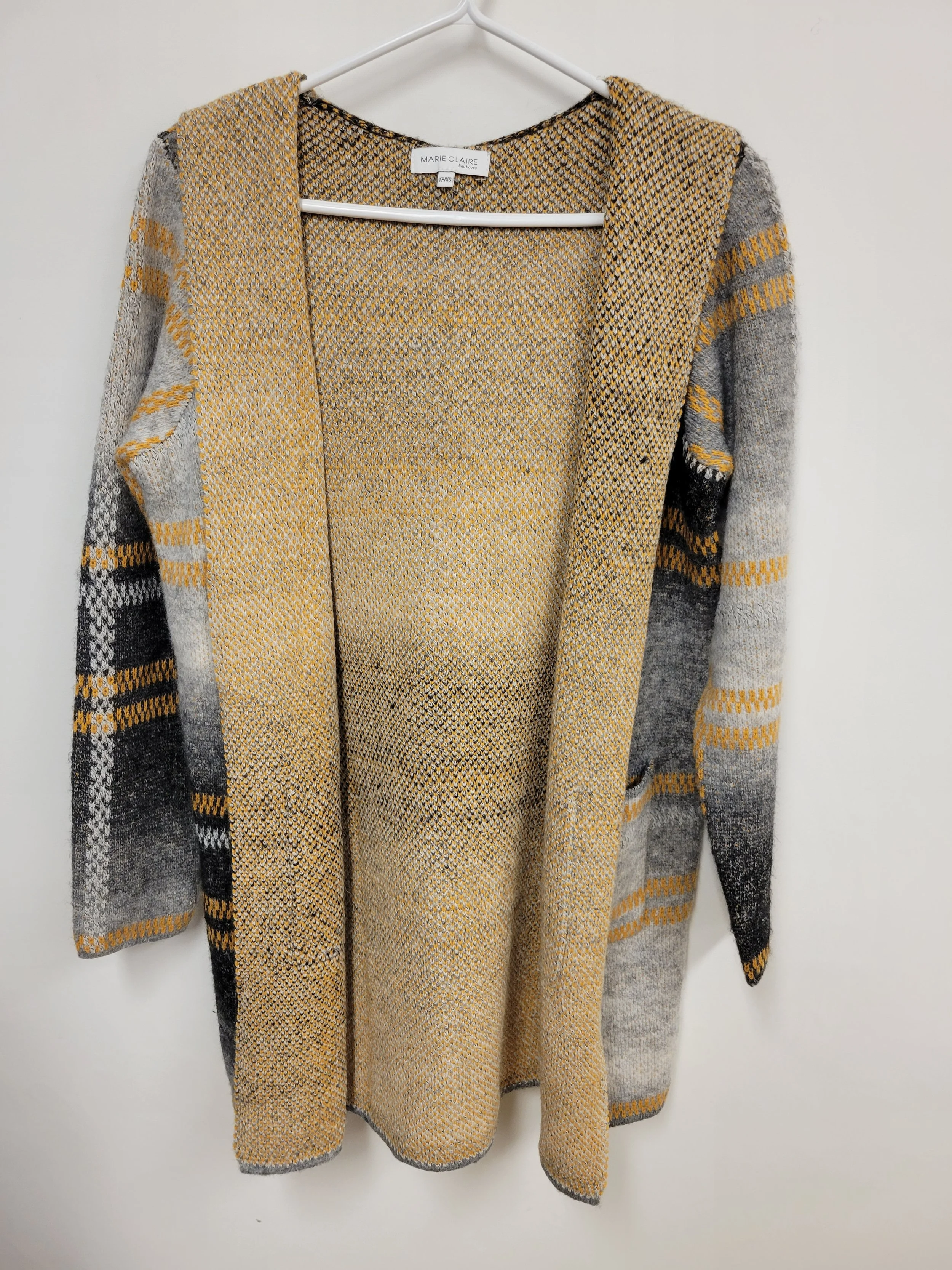 Cardigan gris, noir et jaune, tissu très doux, XS, Marie Claire