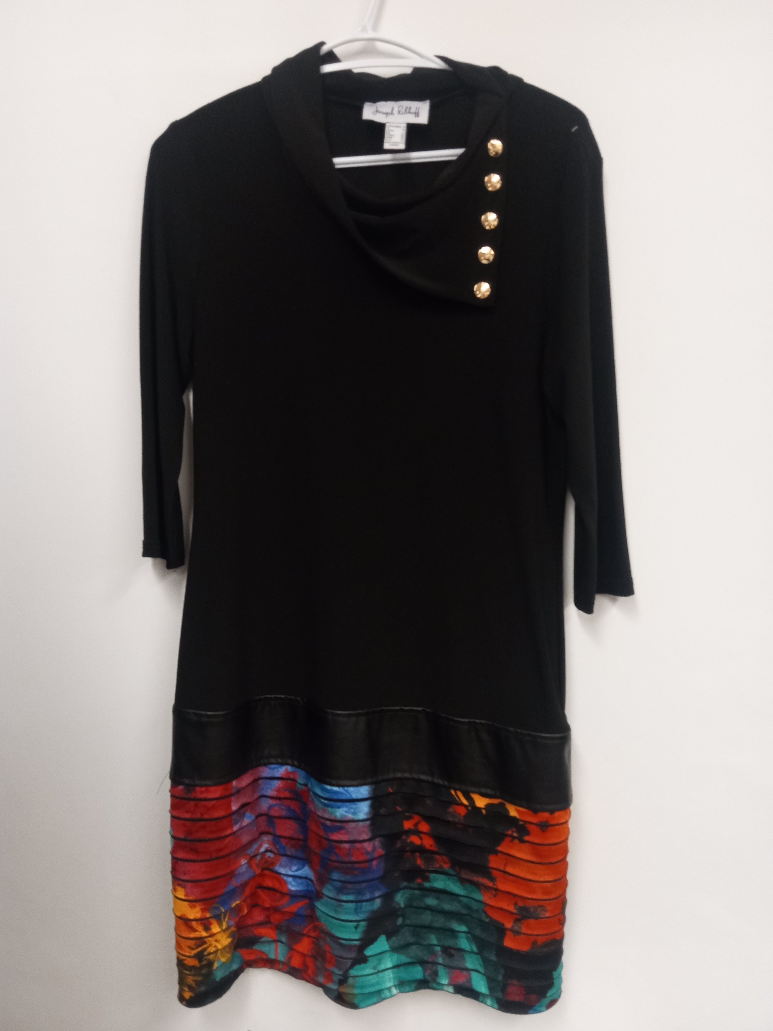 Robe mi-longue noire et motifs colorés, Joseph Ribkoff, taille 8
