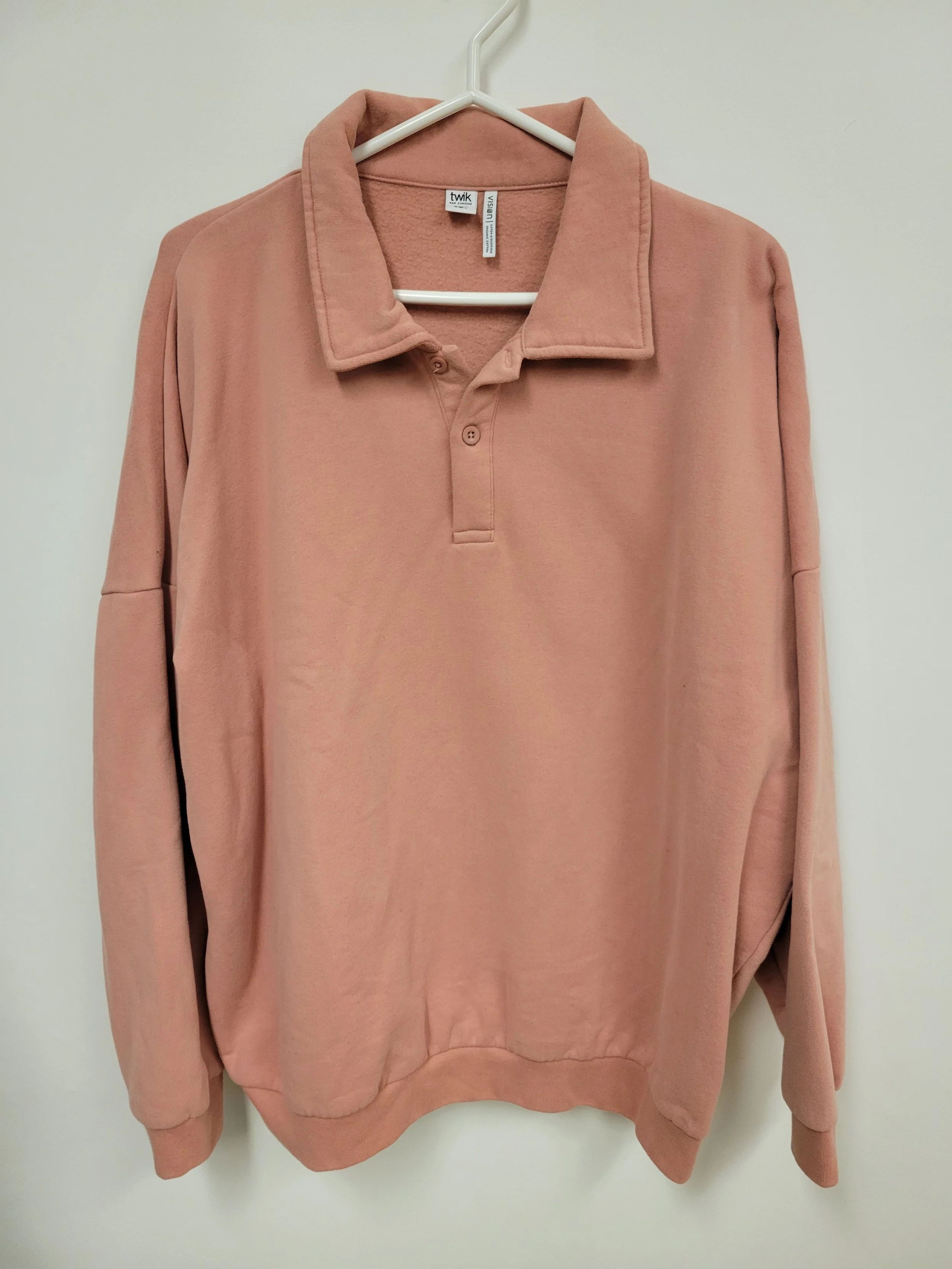 Coton ouaté rose saumon, col chemise, Twik, L