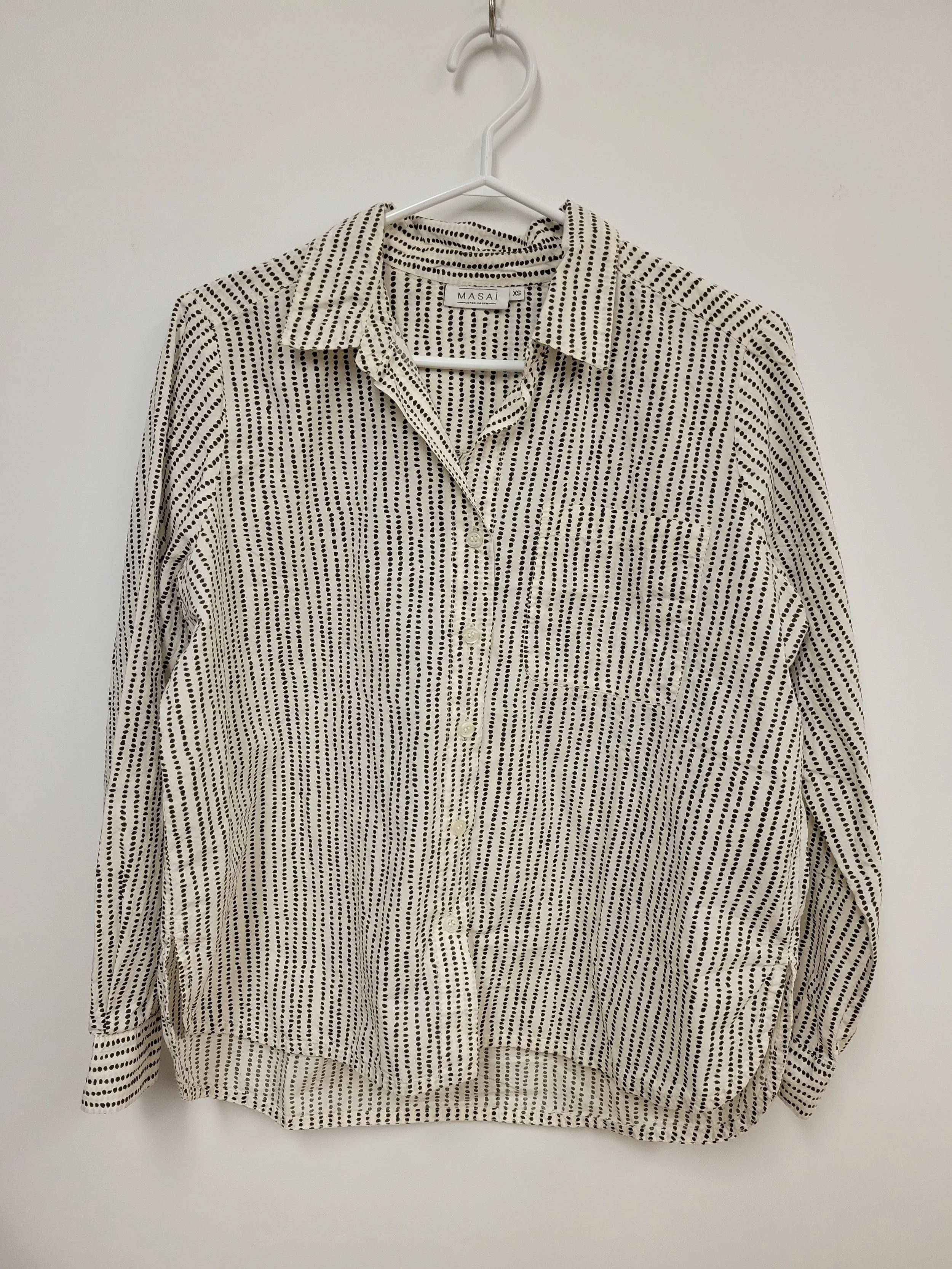 Chemise blanc naturel, pois noirs, Masai, XS