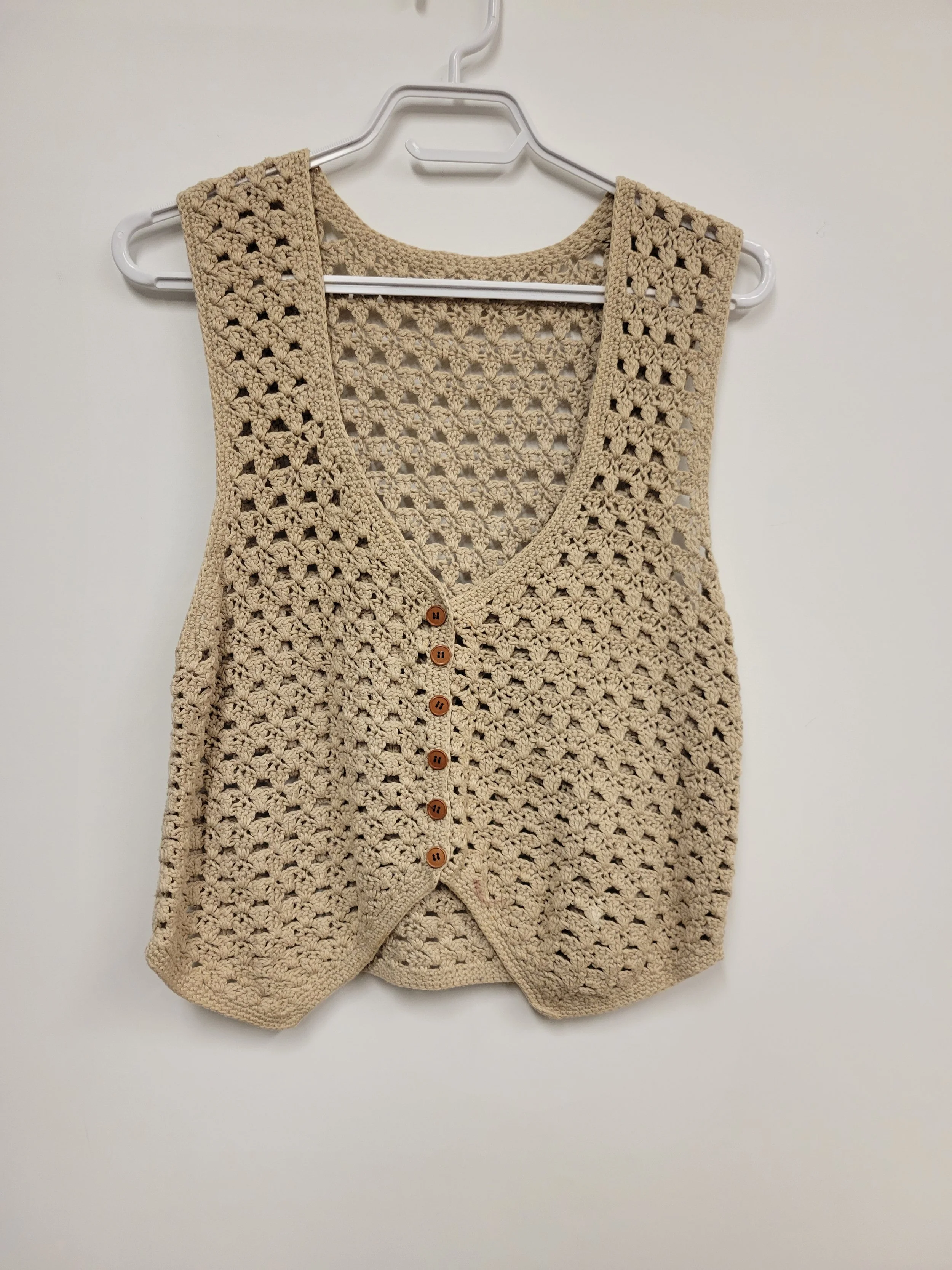 Débardeur en crochet beige, environ M (pas d'étiquette)