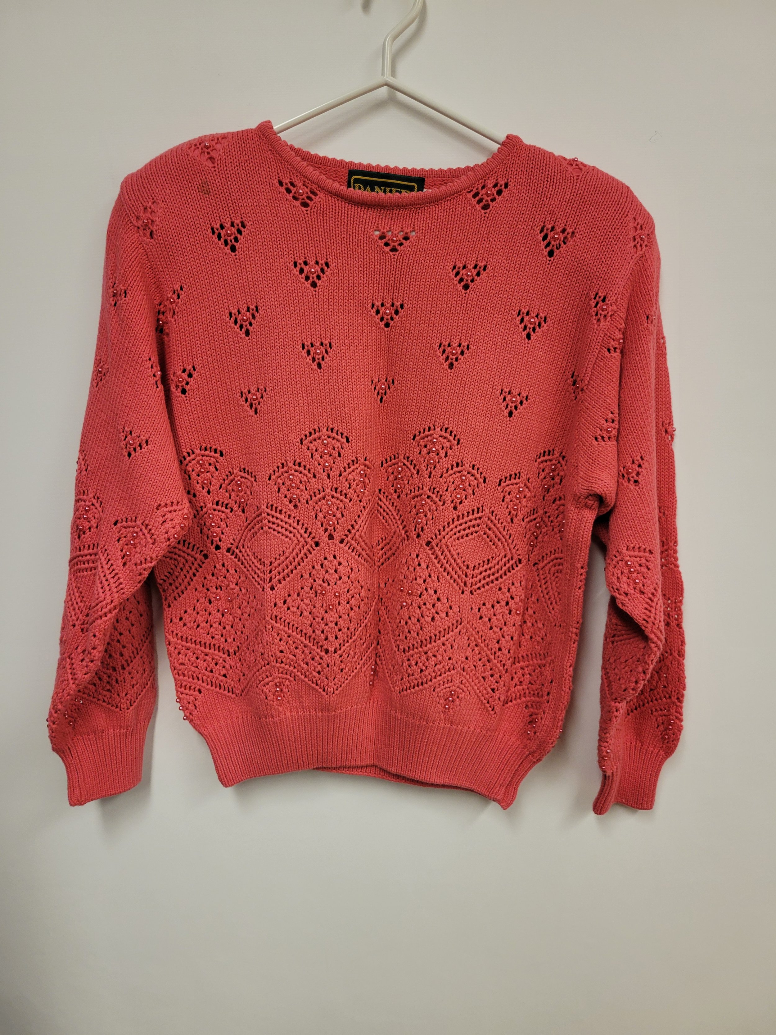 Comme neuf - Tricot corail perlé, motif ajouré, 100% coton, Danier, M