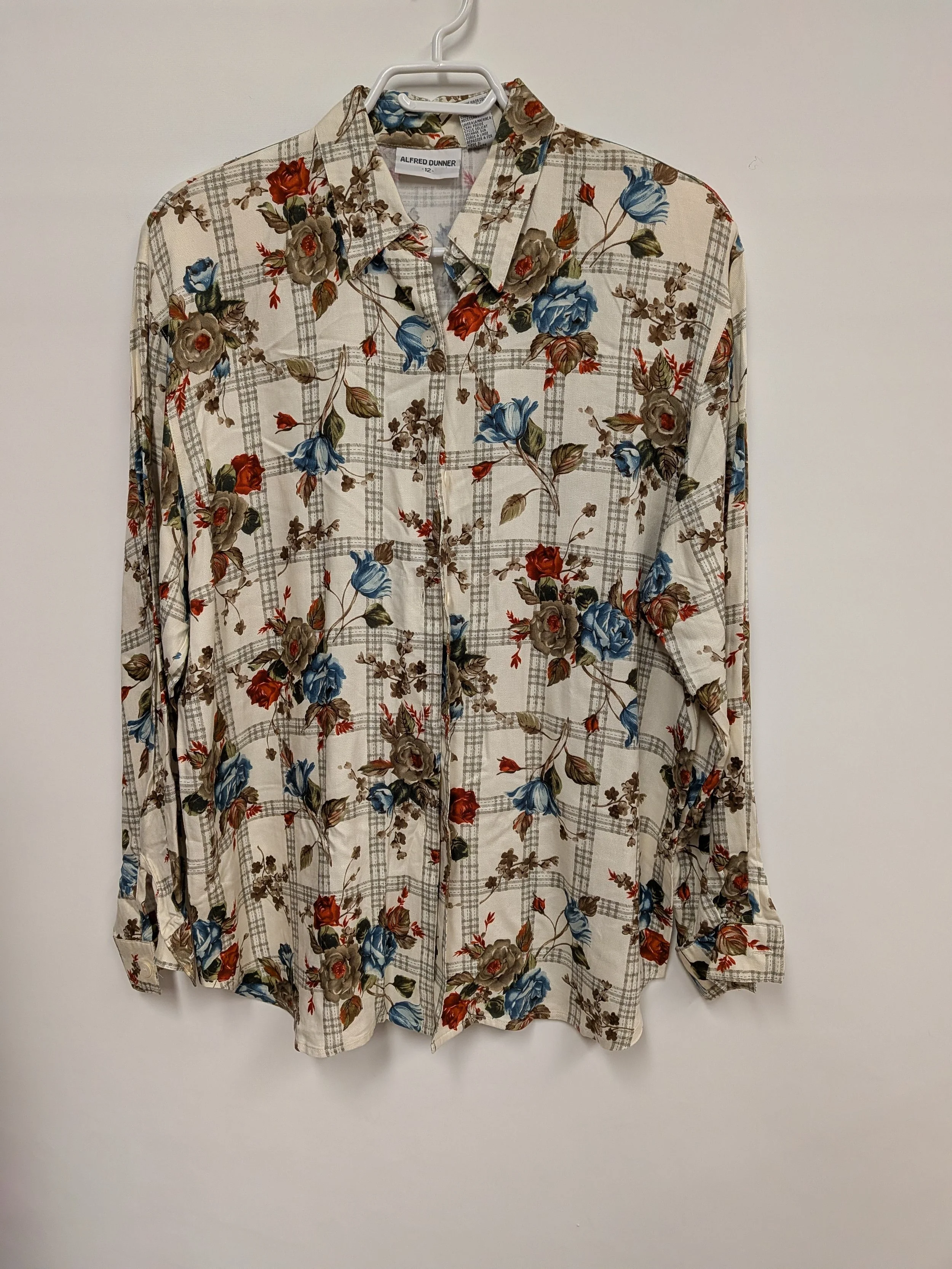 Chemise en rayonne, crème avec fleurs rouges et turquoise, Alfred Dunner, taille 12