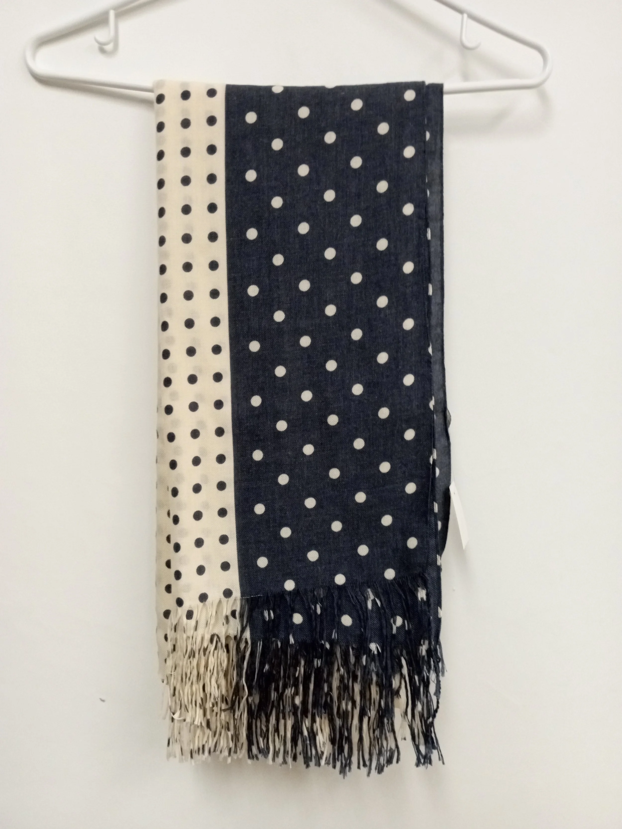 Foulard en pashmina, bleu et blanc à pois, neuf