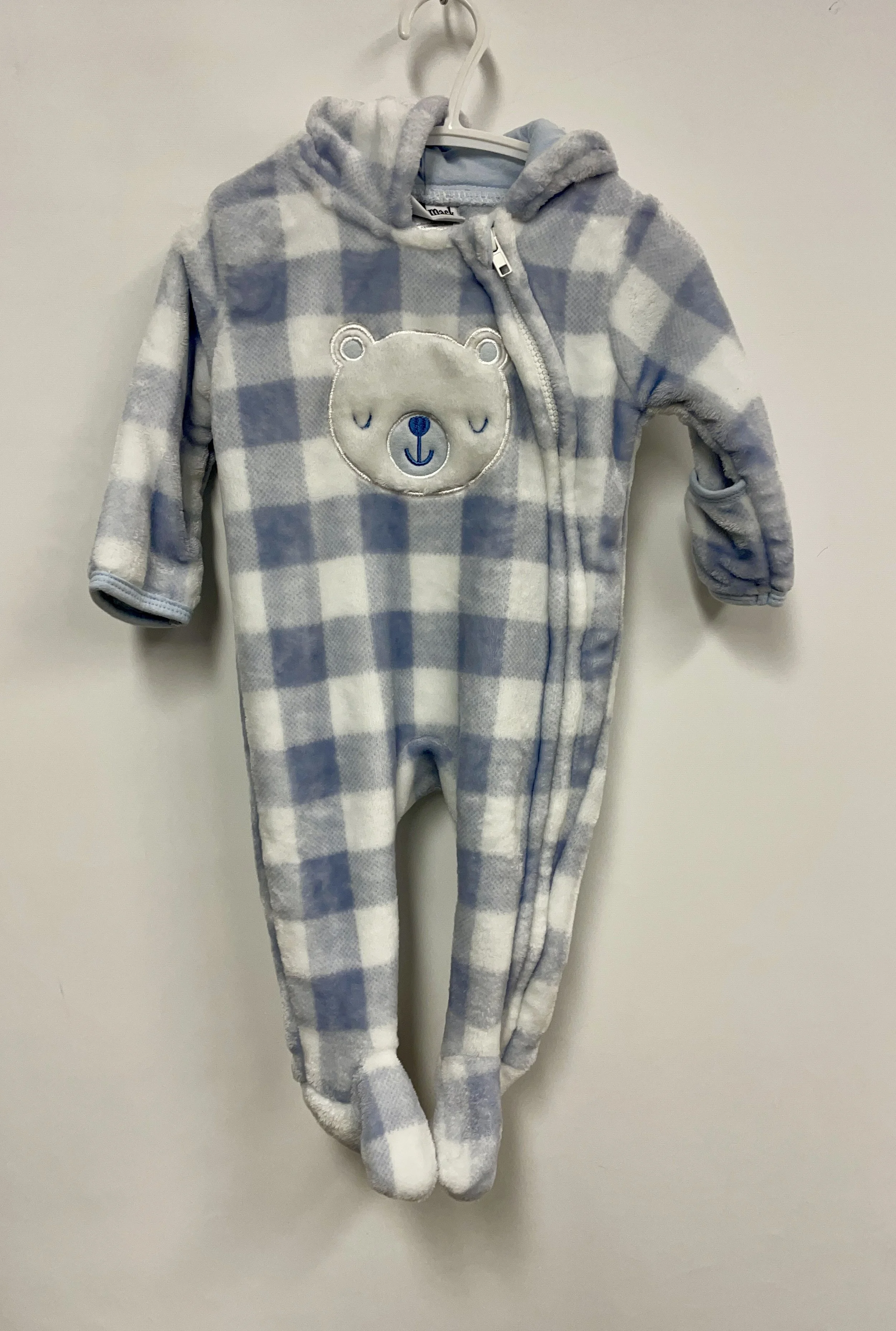 Pyjama doux avec capuchon, bleu et blanc, MICK MACK, 3-6 mois.