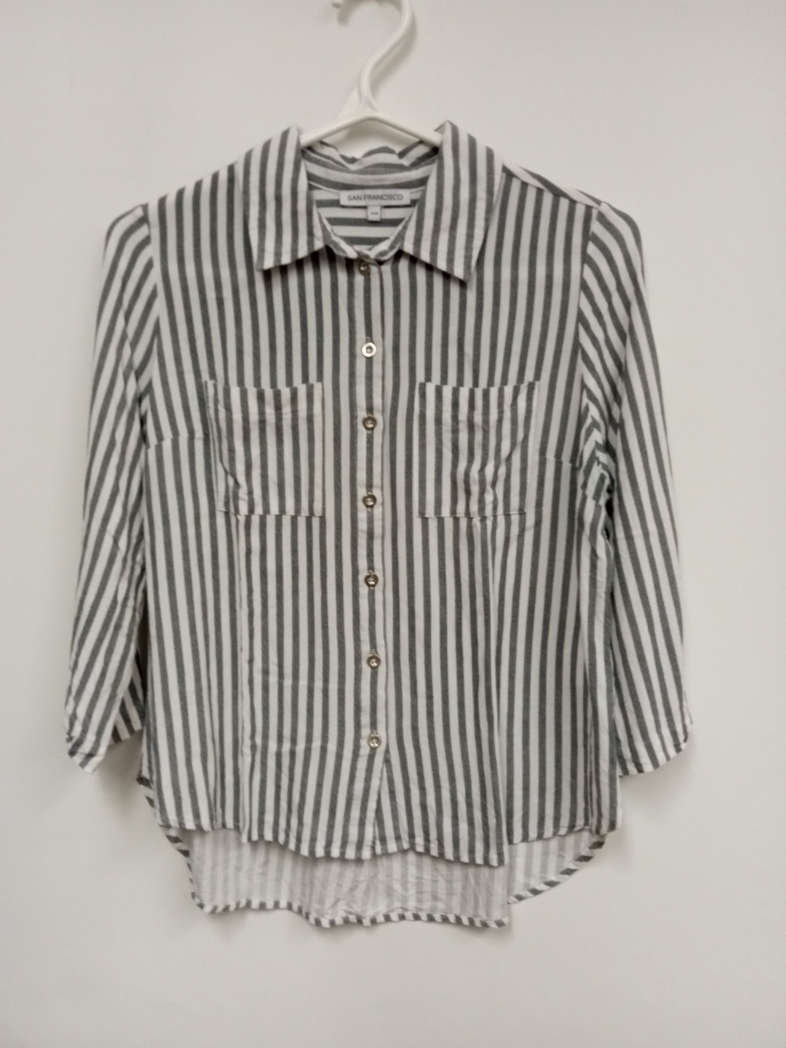 Chemise manches 3/4, rayures blanches et grises, en rayonne, SAN FRANCISCO, taille P/S