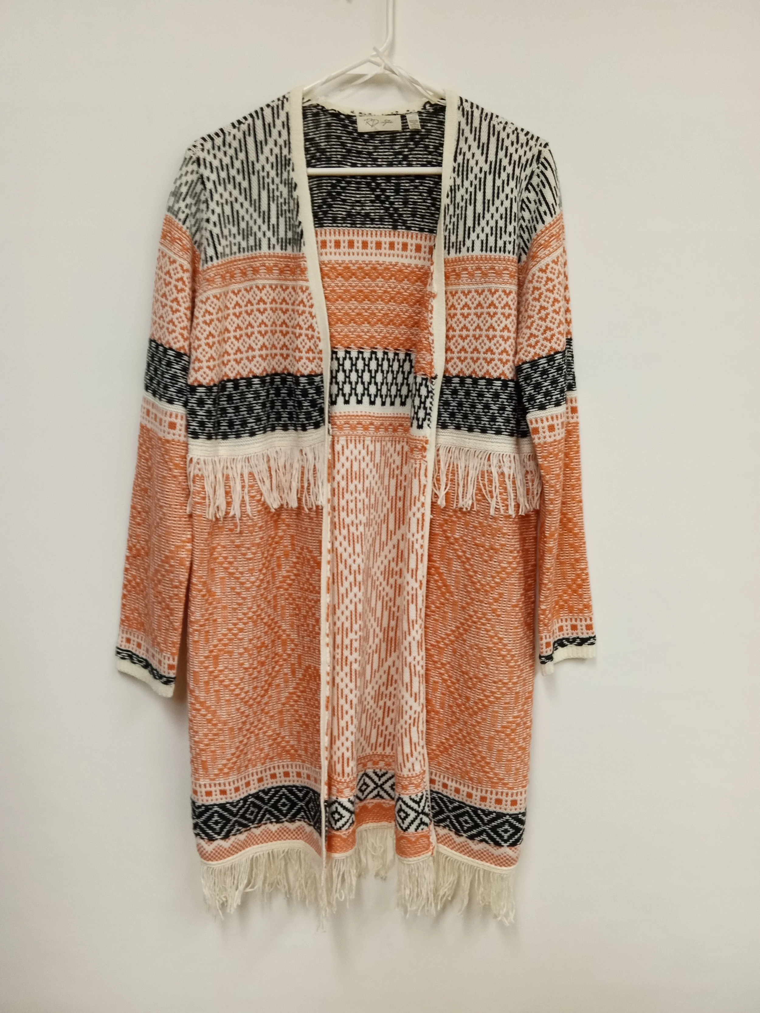 Cardigan à franges, Ivoire, noir et corail, RDSTYLE, M
