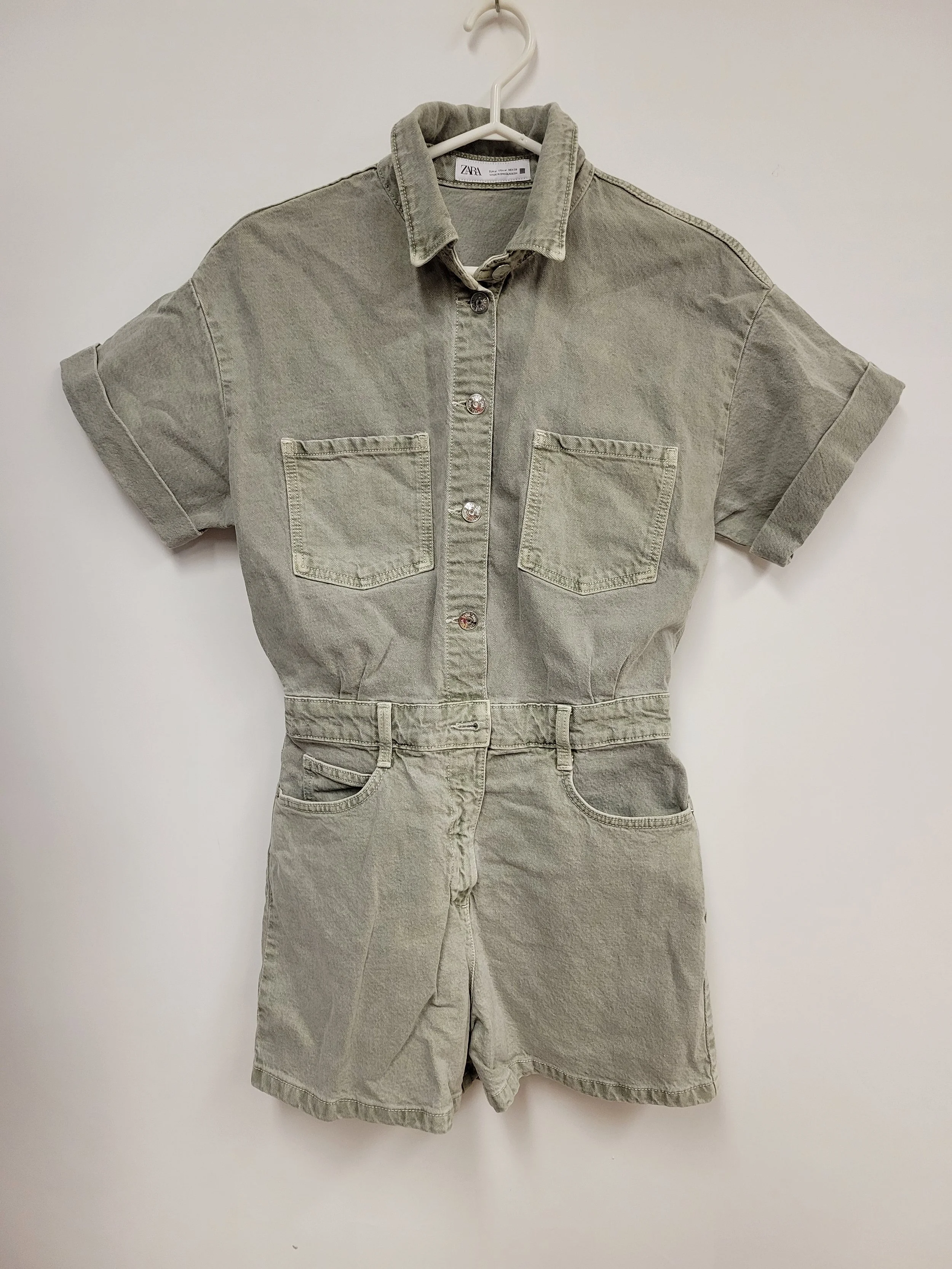 Romper/combishort en jean vert pâle, Zara, M