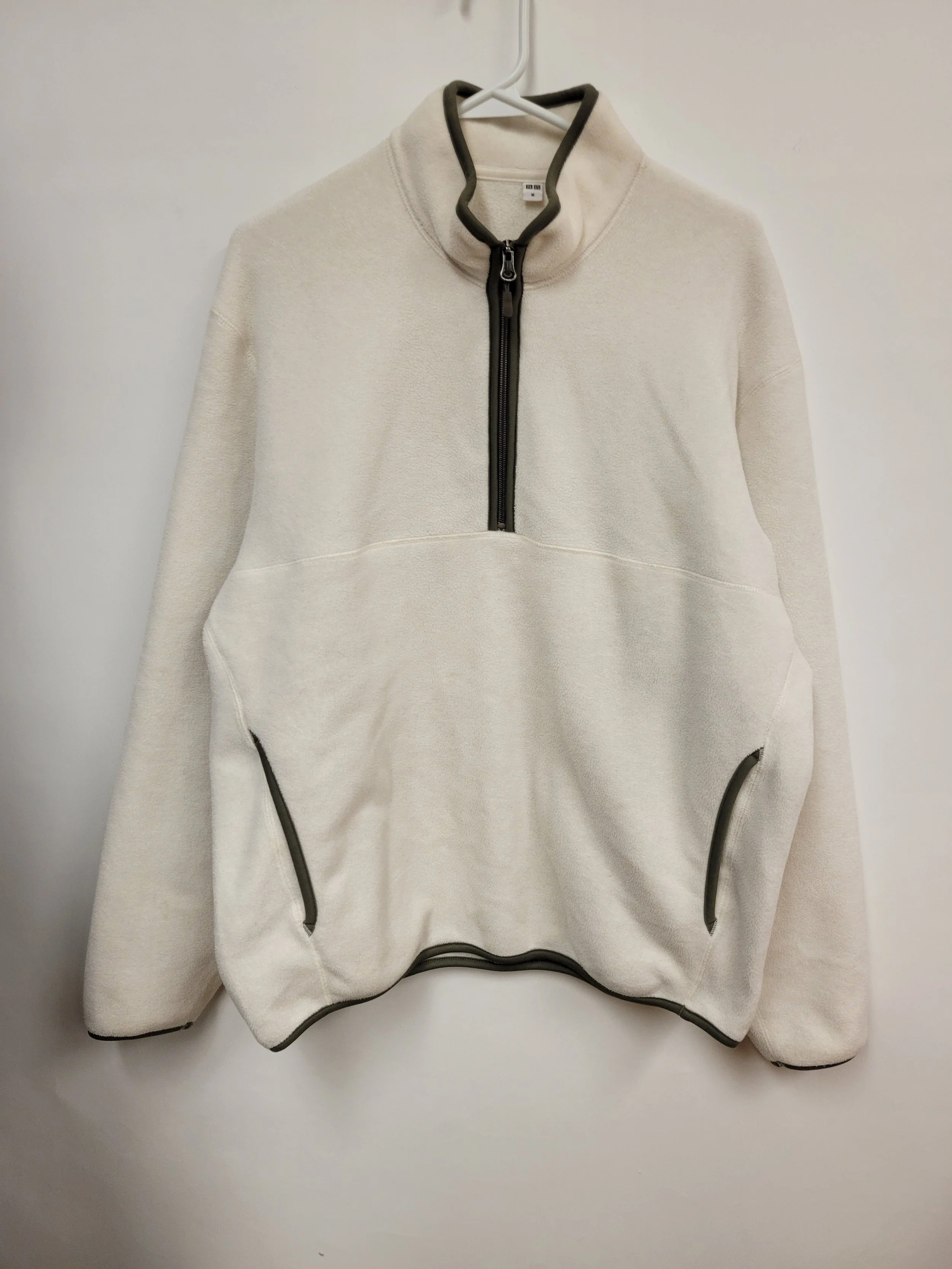 Polar demi-zip crème bordures kaki, Uniqlo, M