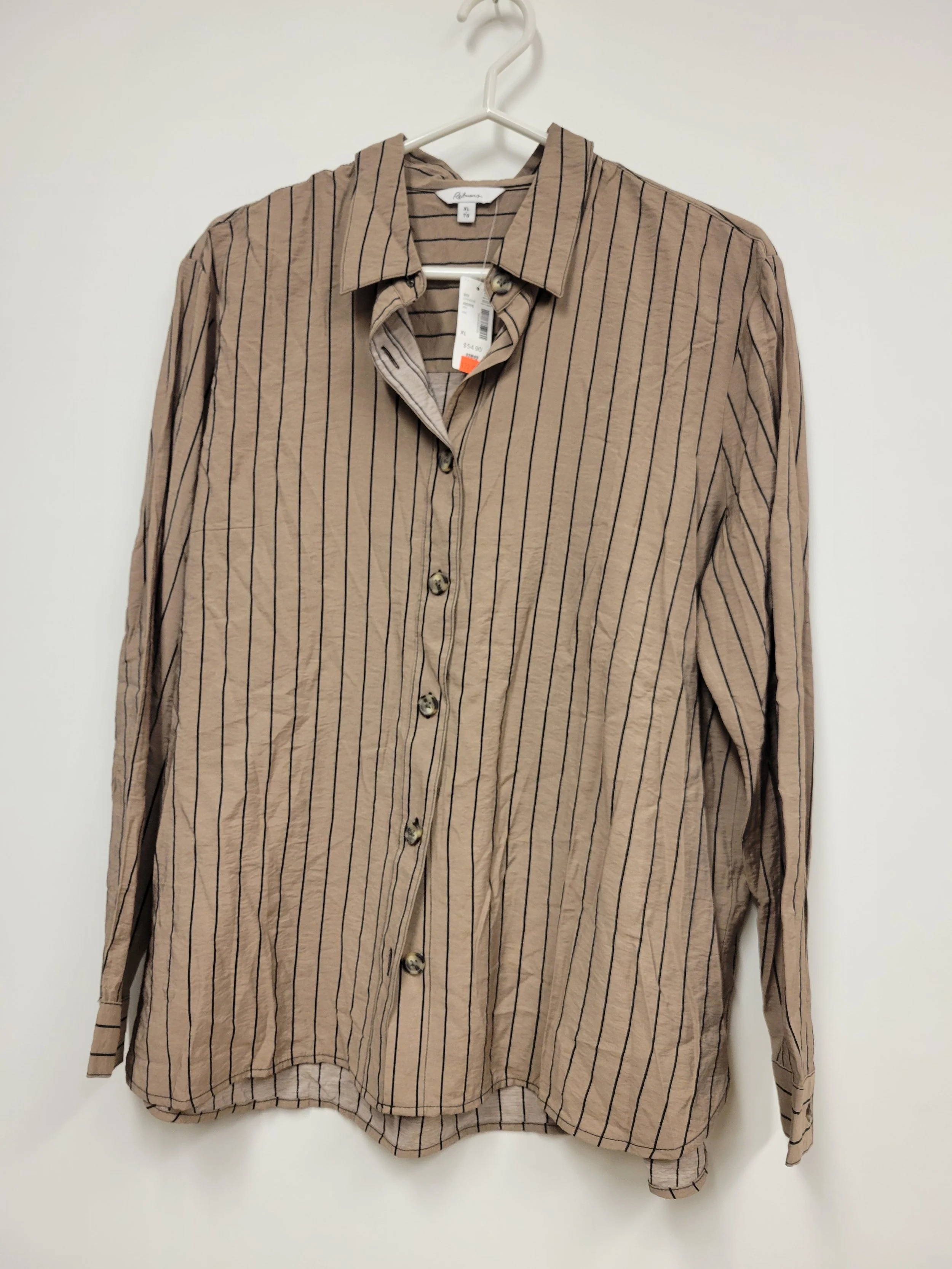 NEUF - chemise beige rayée noir, reitmans, XL