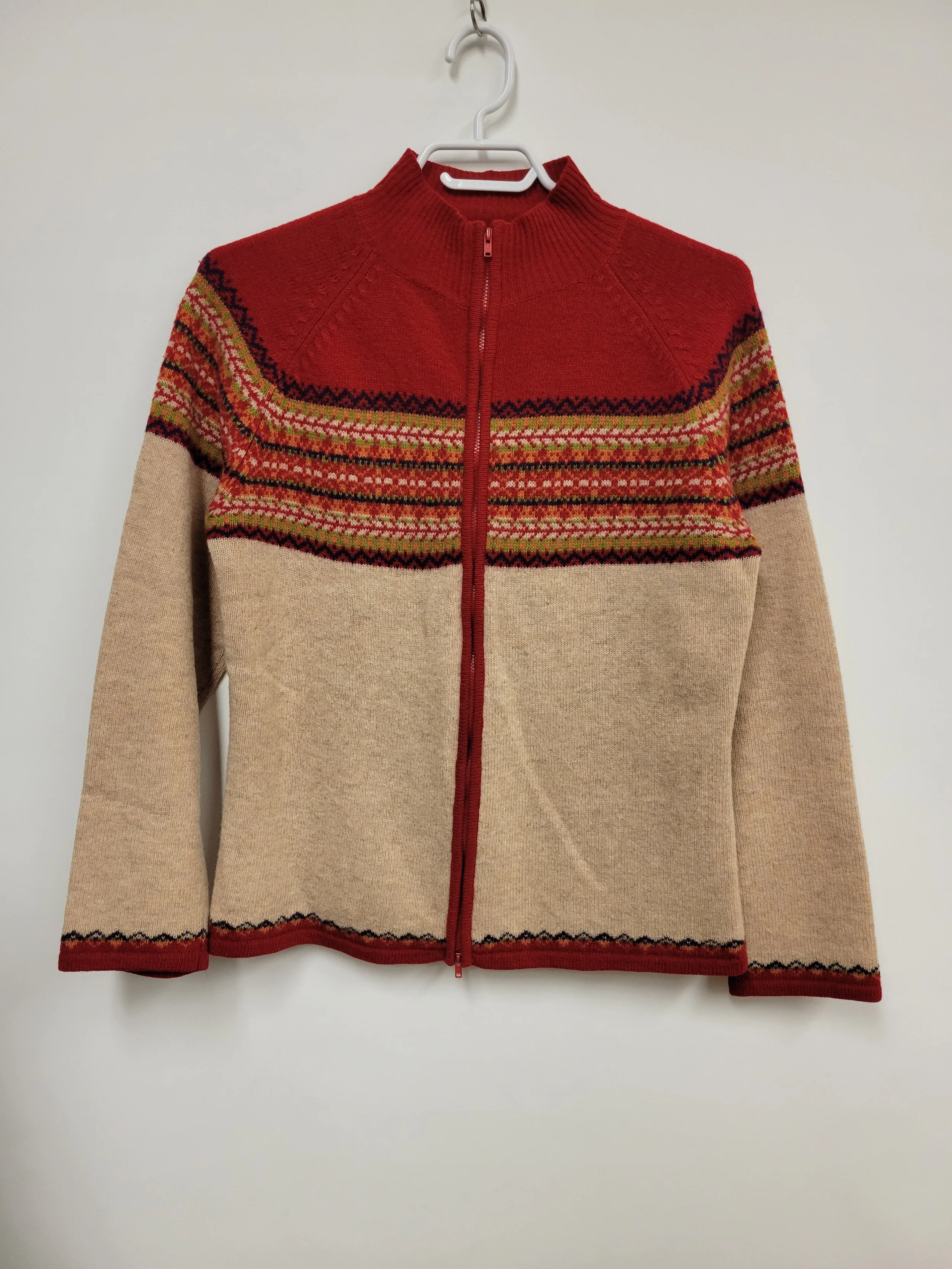 Veste 100% laine d'agneau, rouge et beige, San Francisco, M