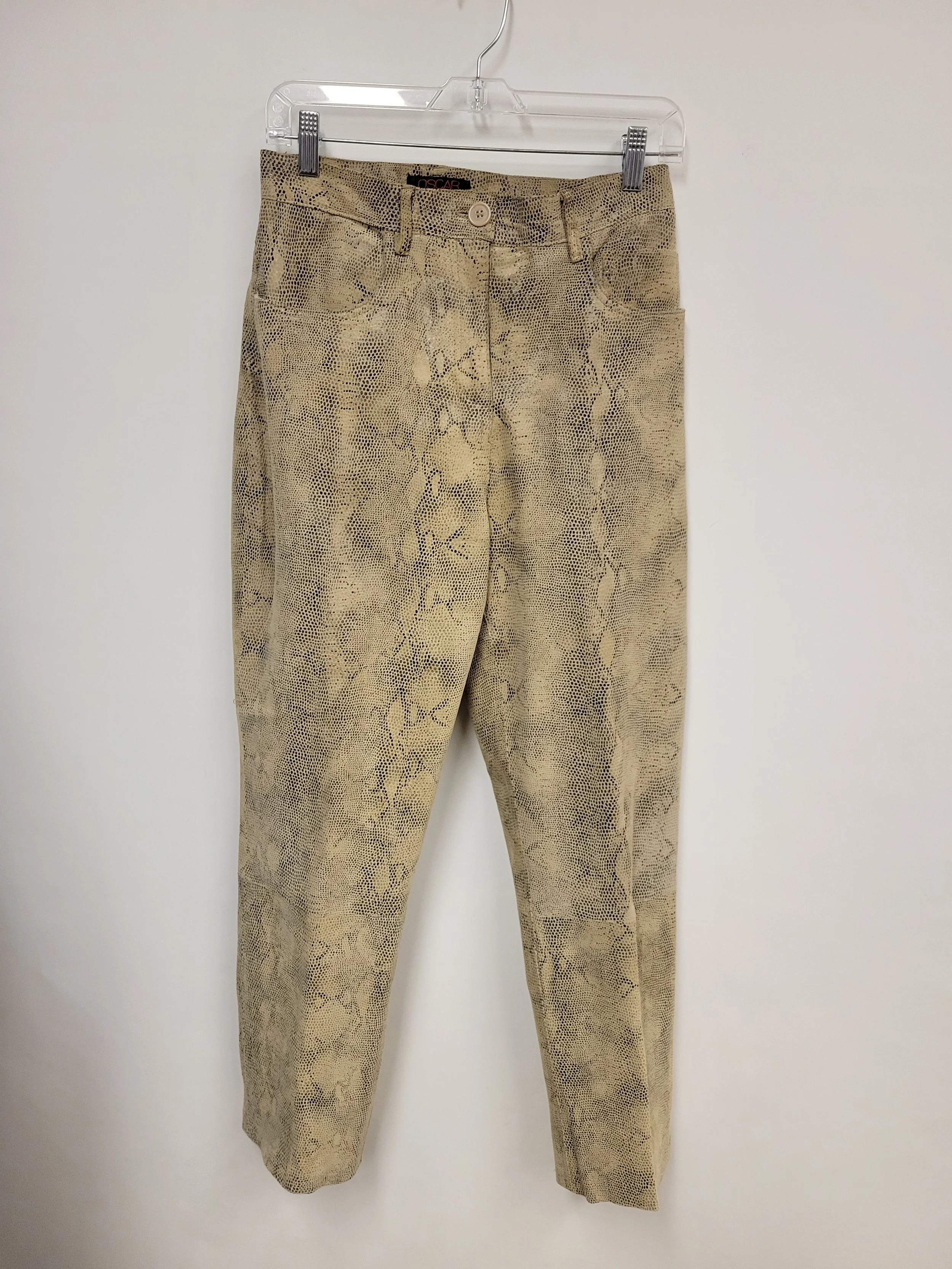 Pantalon taille haute, vrai cuir peau de serpent, Oscar Leopold, taille 8 (tour de taille 28 po)