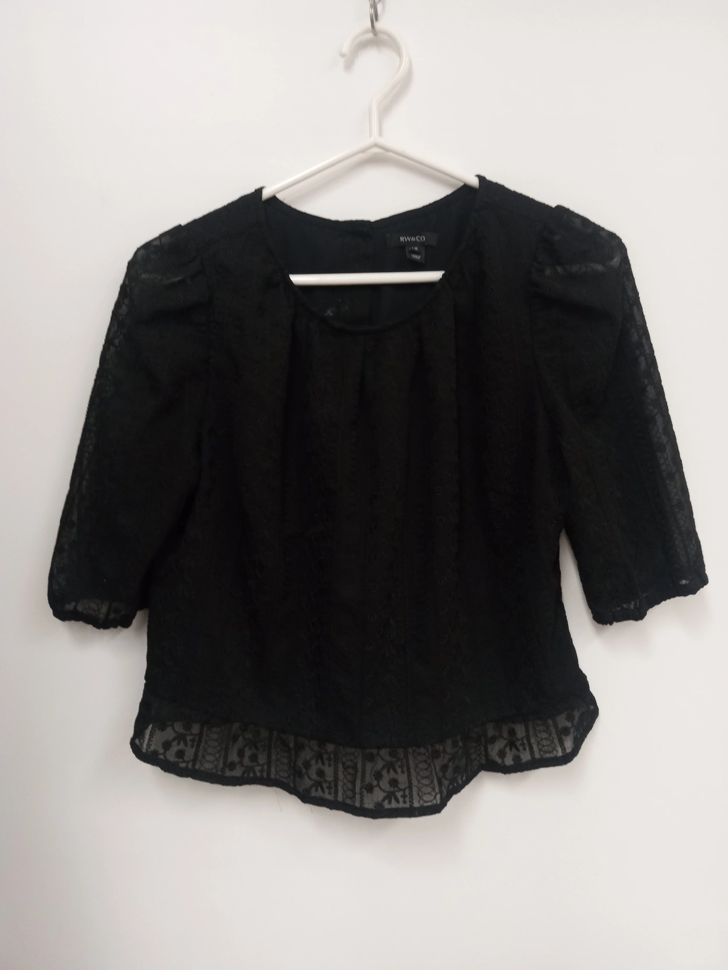 Haut court en dentelle avec manches, doublé (corps), Noir, RW&CO., L