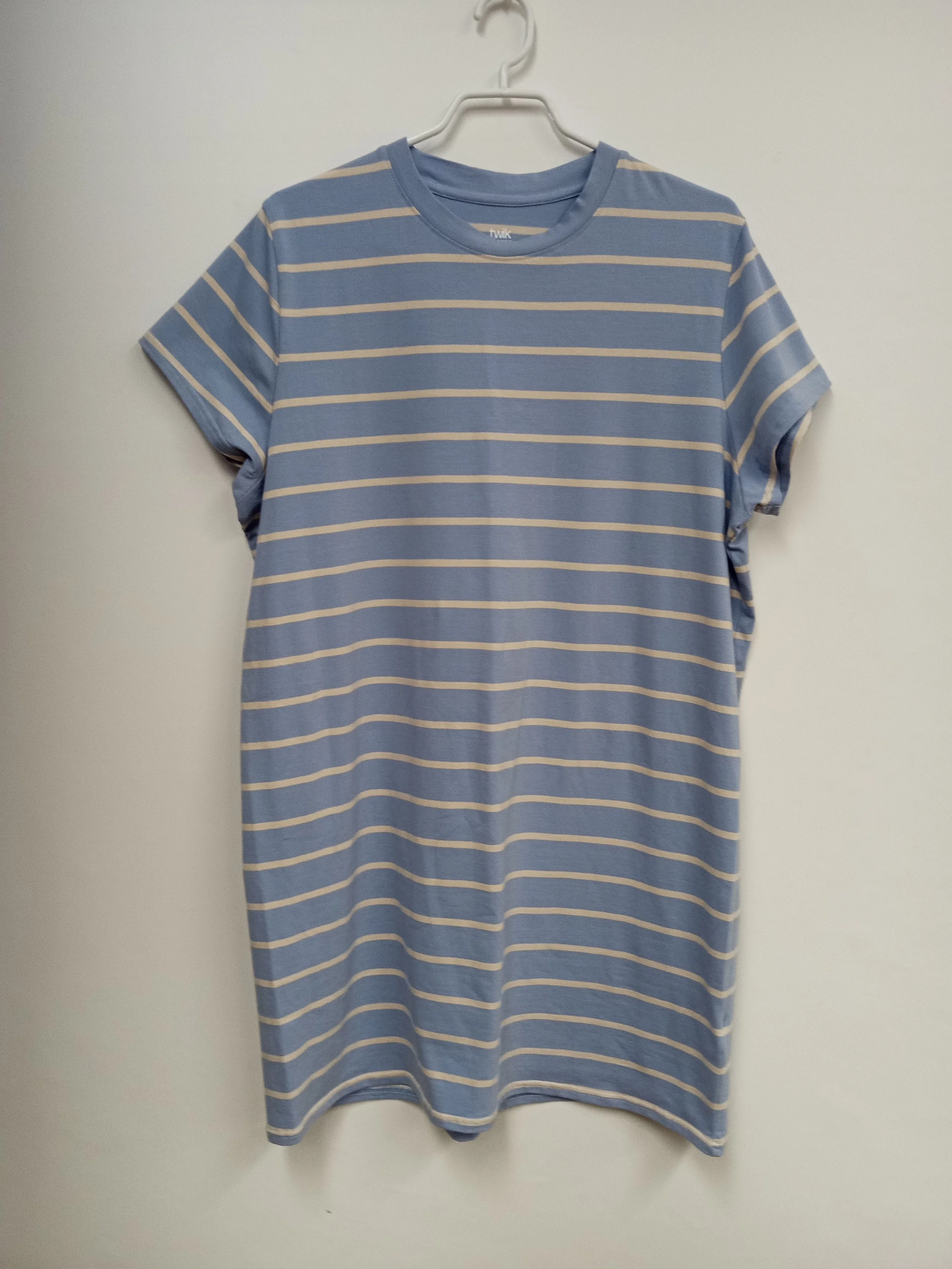 Robe t-shirt, bleu pâle lignée beige, coton bio, Twik, XL