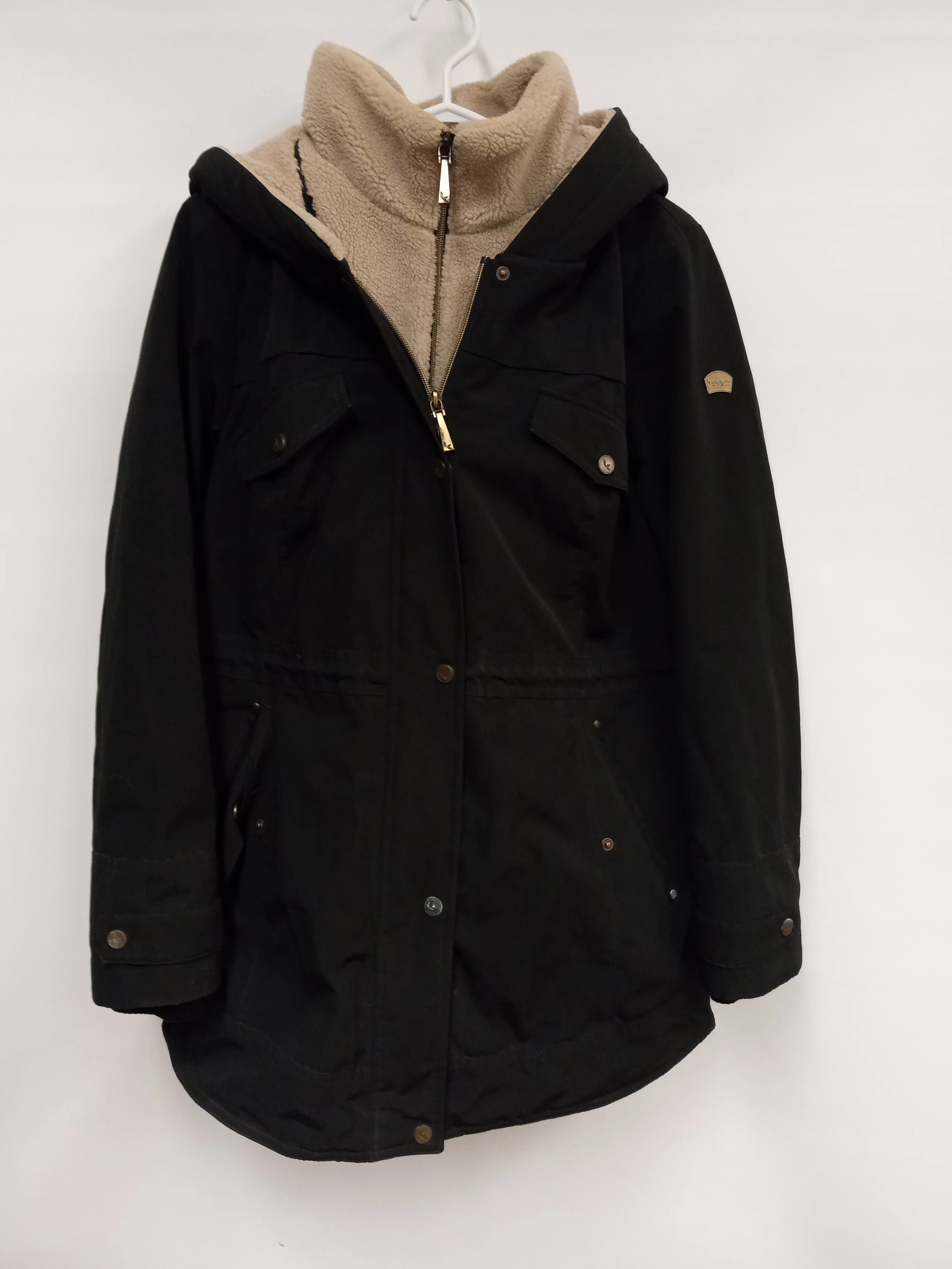 Manteau noir chaud, capuchon doublé sherpa, Koolaburra by UGG, S,