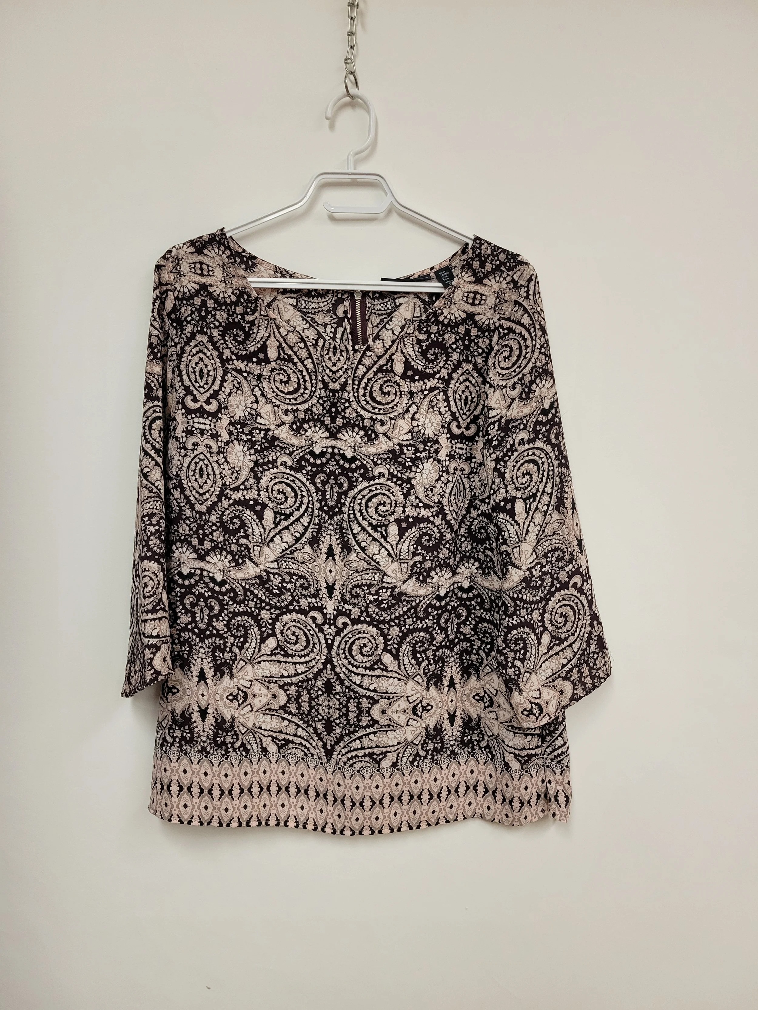 Tunique (polyester), Motifs couleur terre, rose, noir et bourgogne, CYNTHIA ROWLEY, M