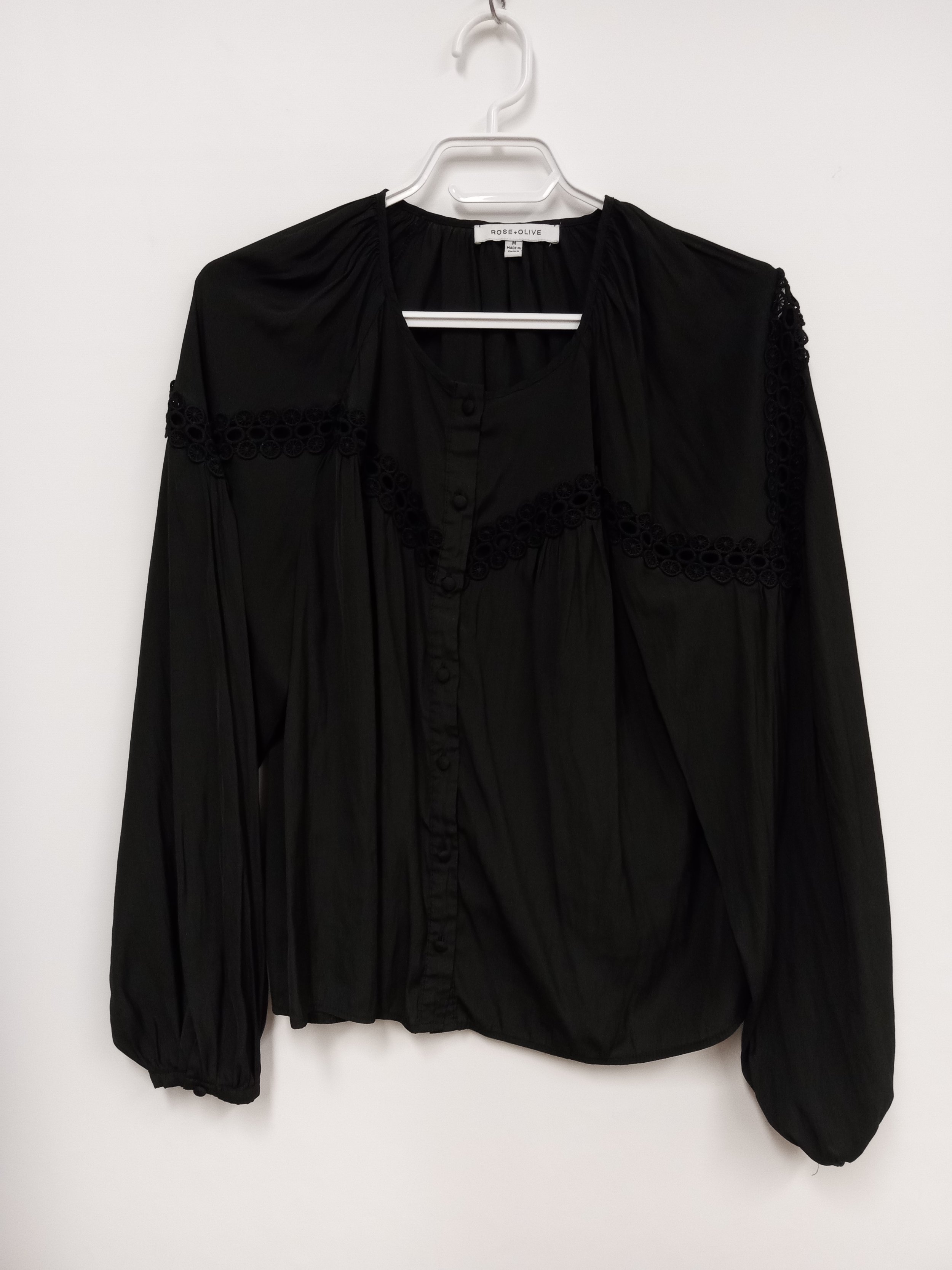 Chemise manches bouffantes avec dentelle, noir, Rose+Olive, M