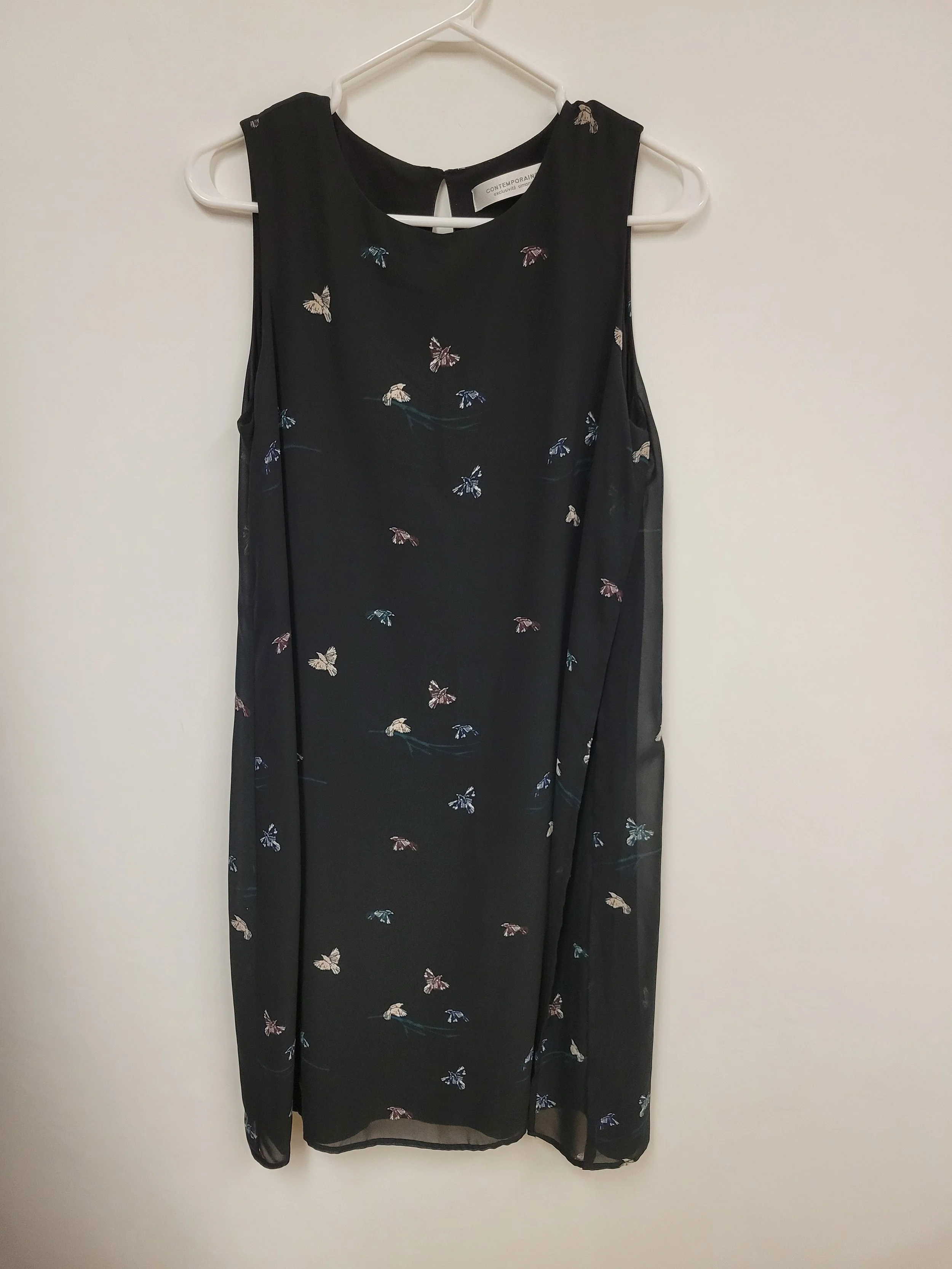 Robe noire, motif d'oiseau, Contemporaine, taille 6