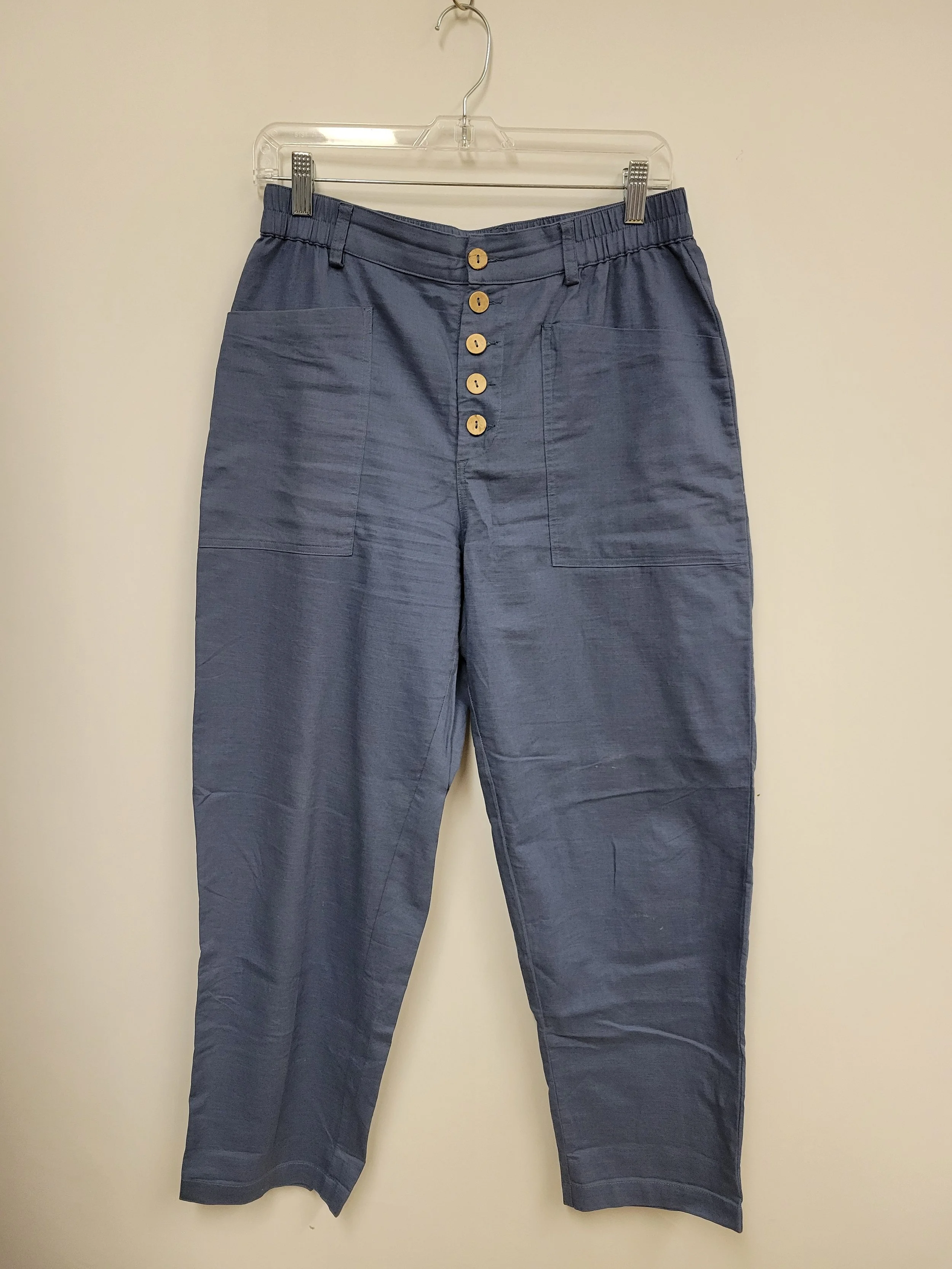 Pantalons, bleu avec bouton, Lin, Lintico, M