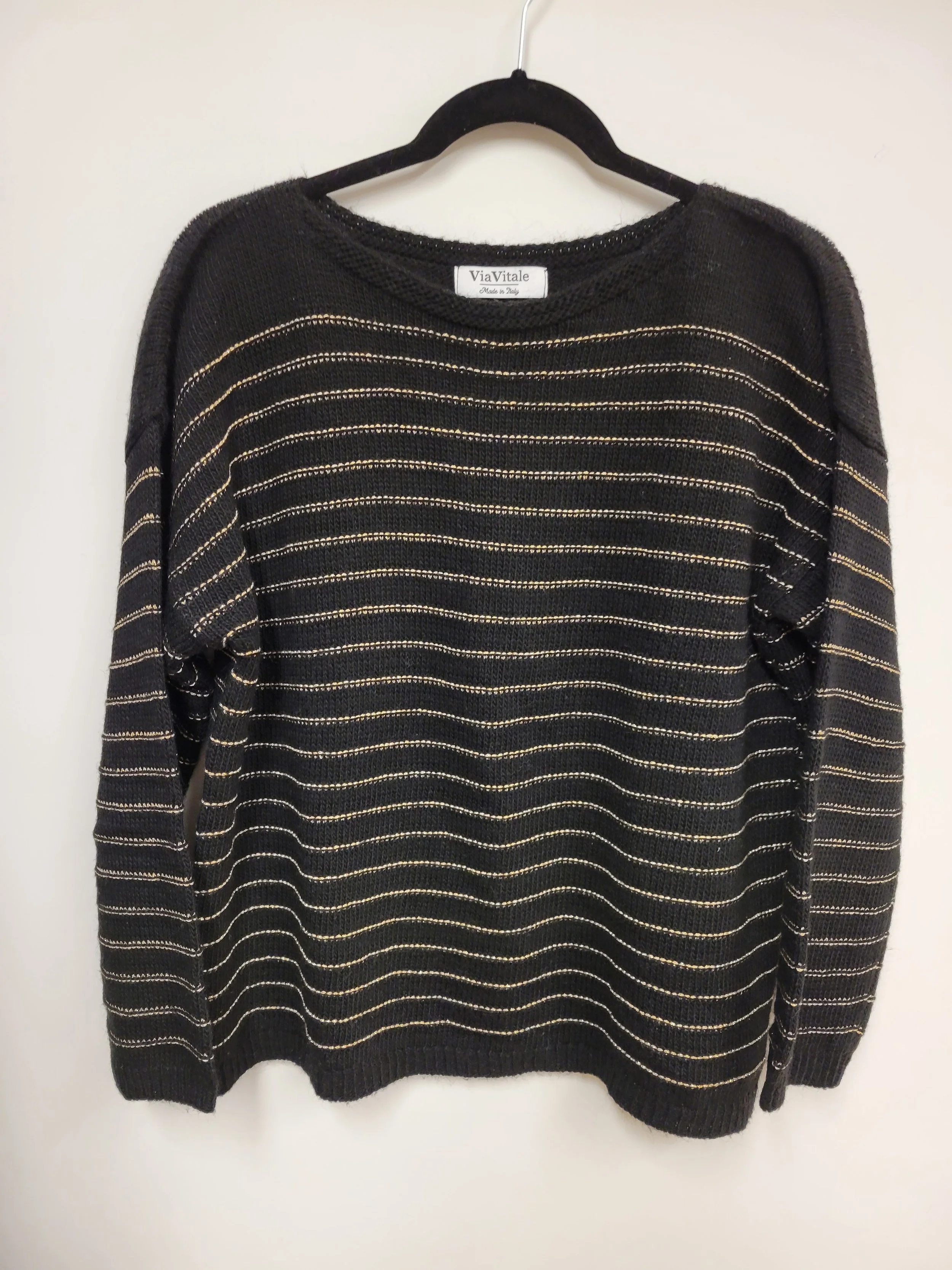Chandail noir rayures or scintillant, Via Vitale, XL