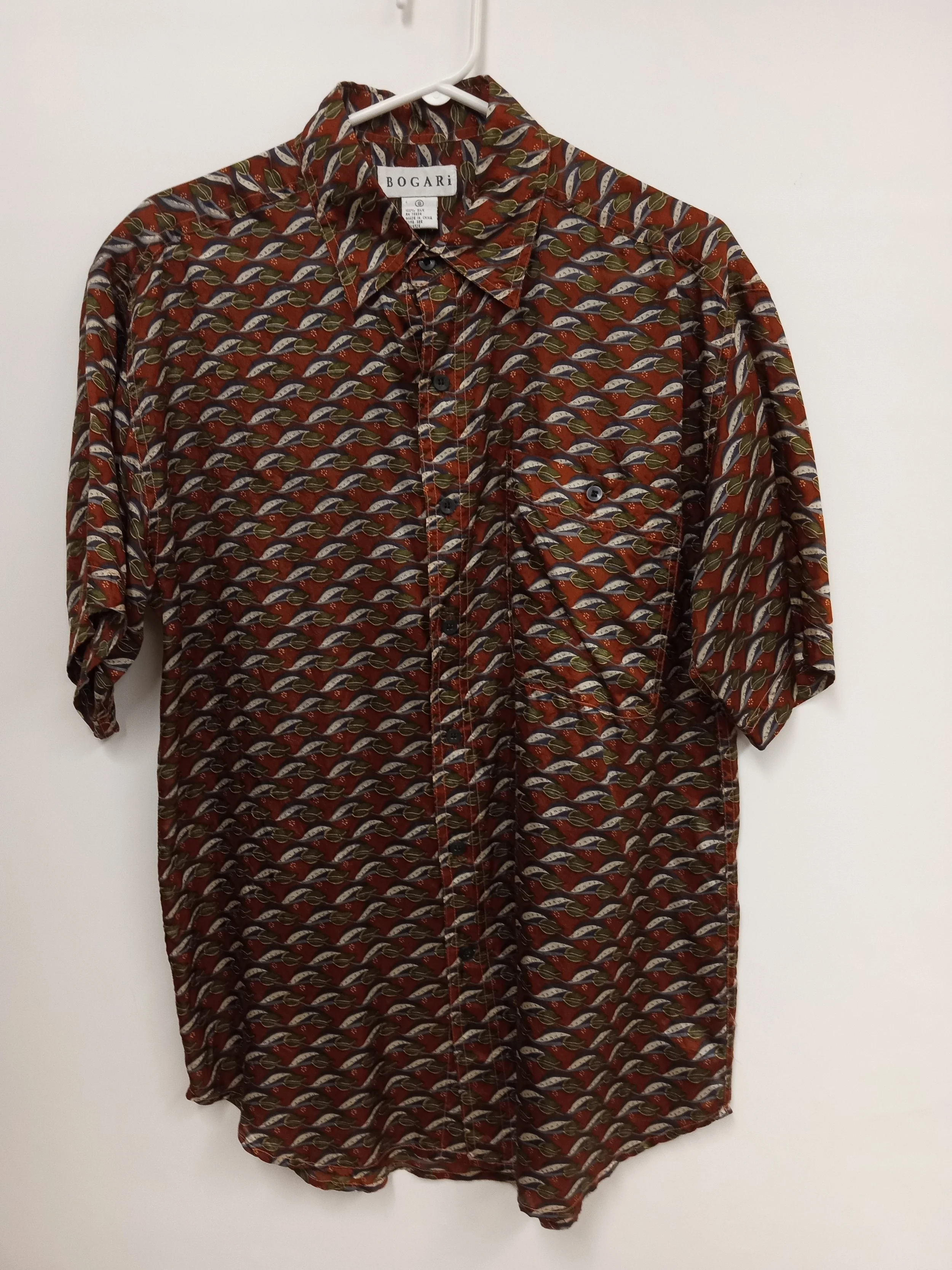 Chemise homme (100% soie), Brique, bleu et vert, BOGARI, S