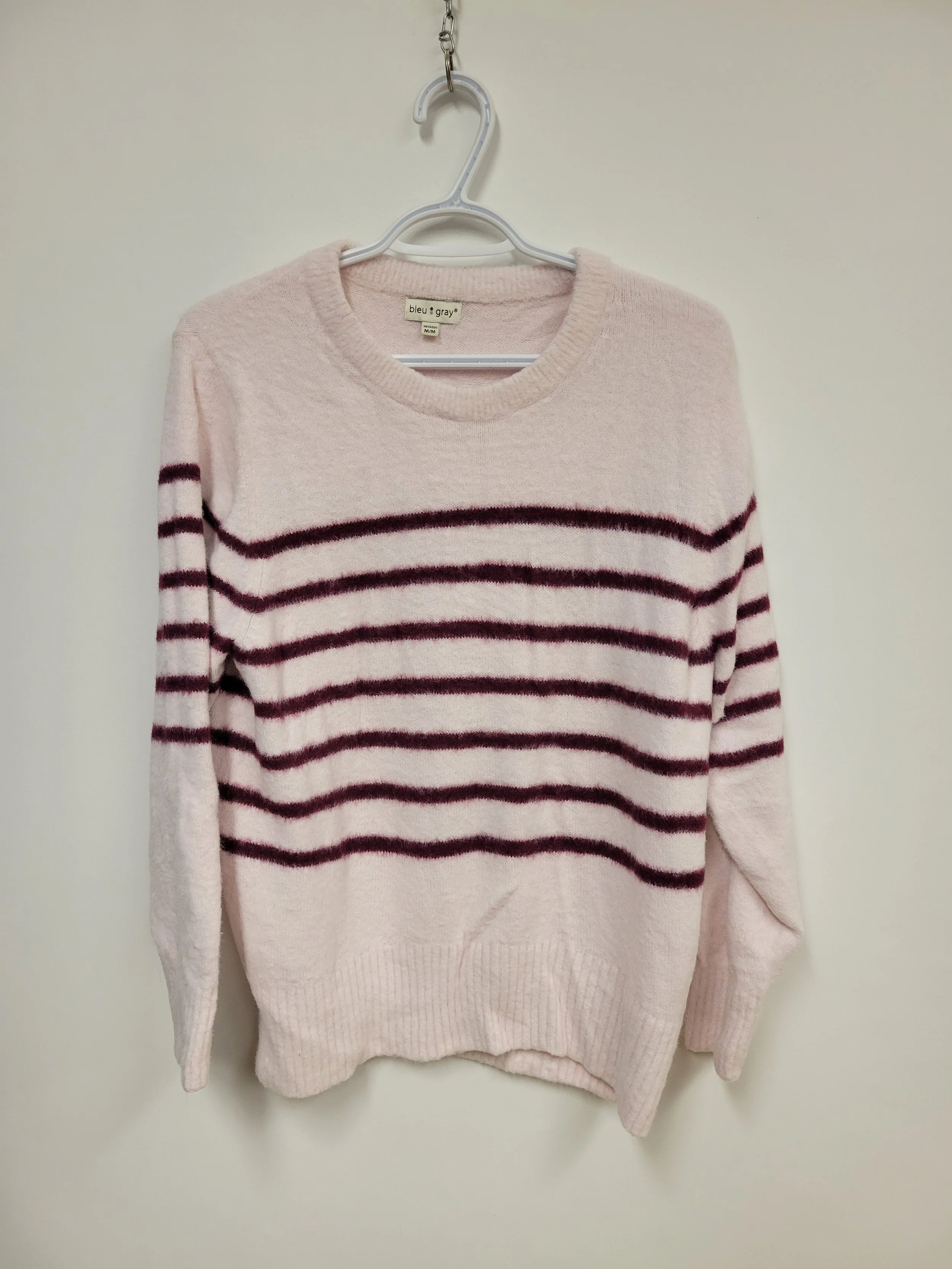 Chandail lainage, Nylon/Coton, Rose avec ligne cerise, BLEU GRAY, M