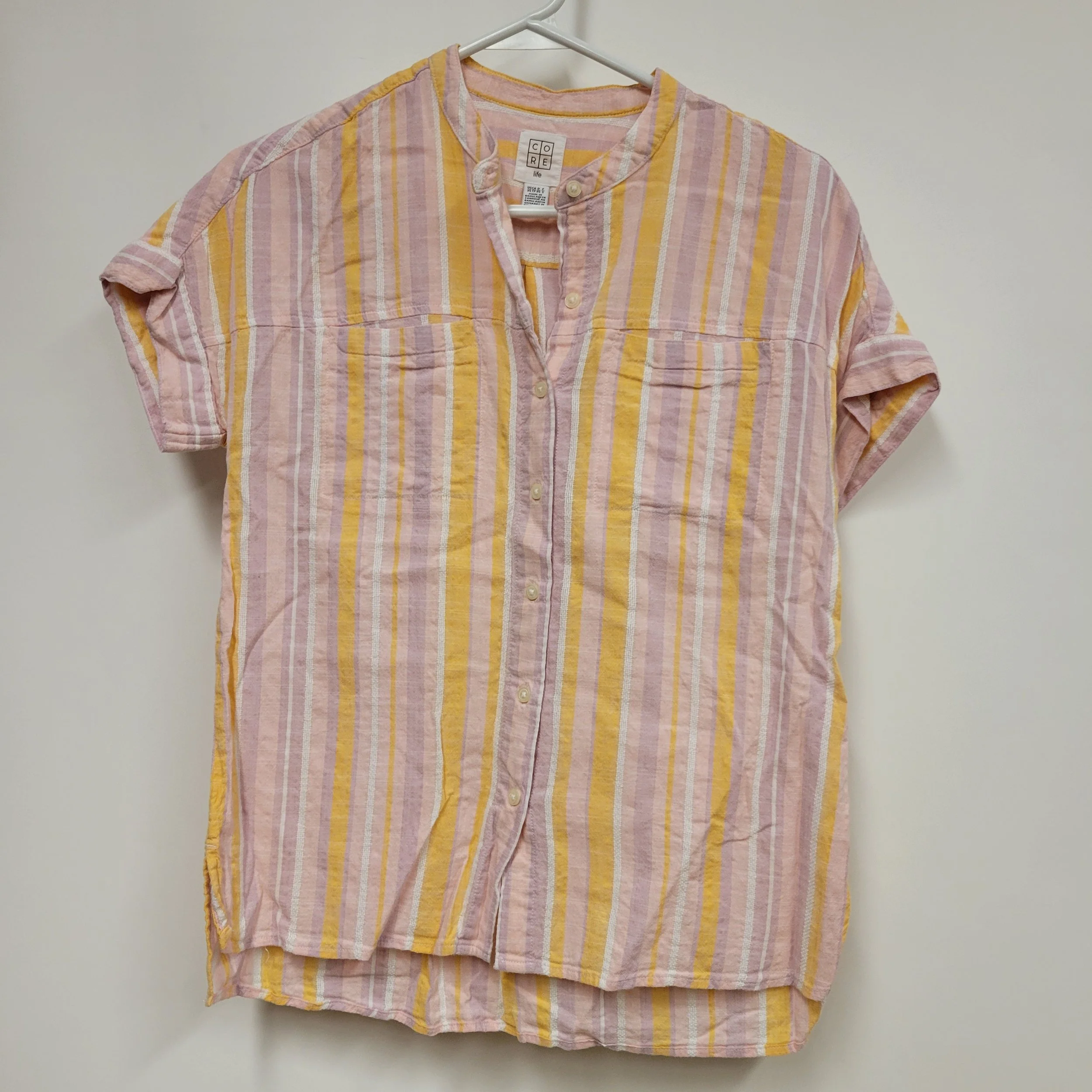 Haut rayé couleurs pastel 49% coton (effet lin), Core Life, XS (ample)