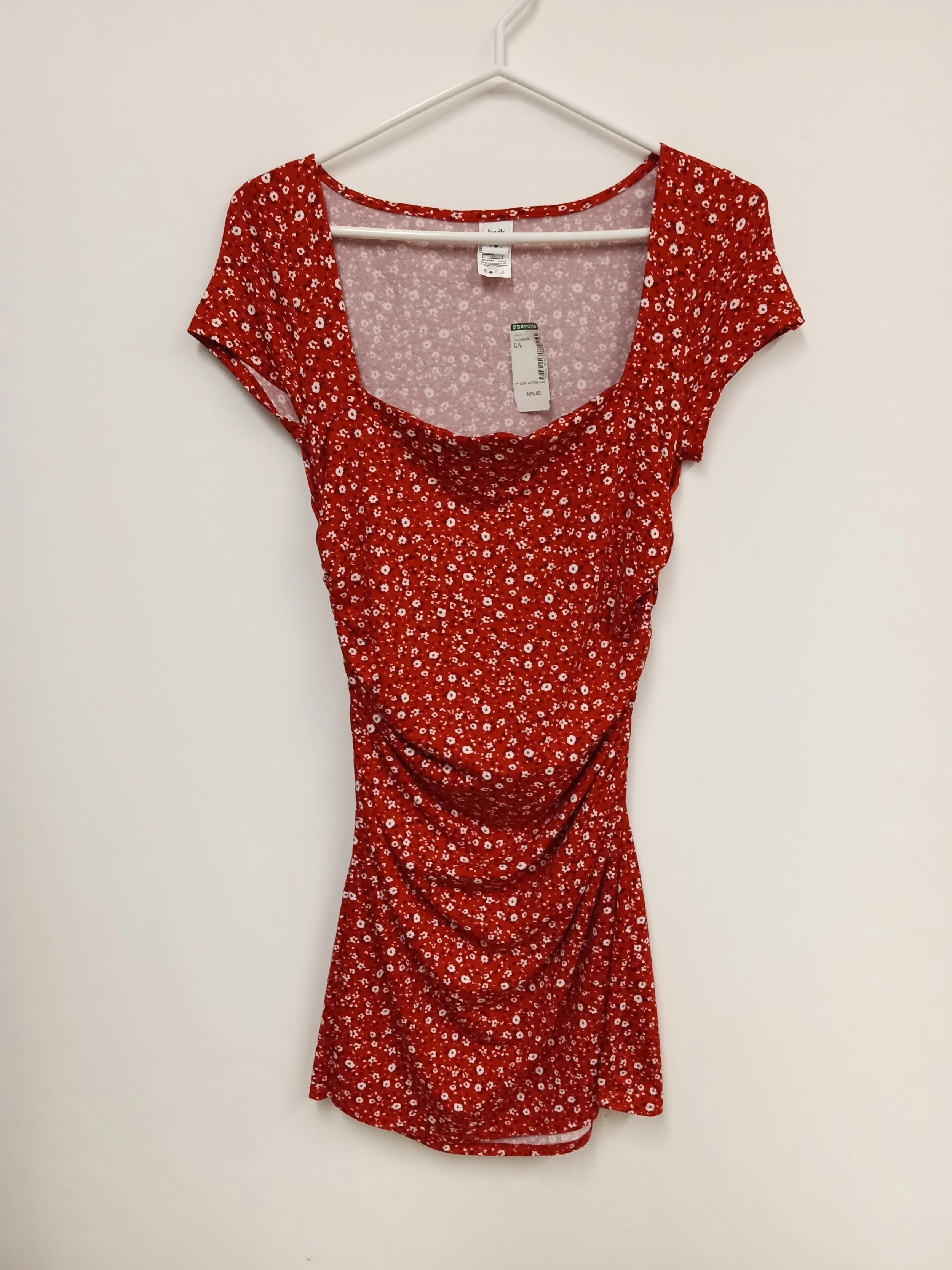 NEUF, Robe rouge à fleurs blanches, Twik, Taille L