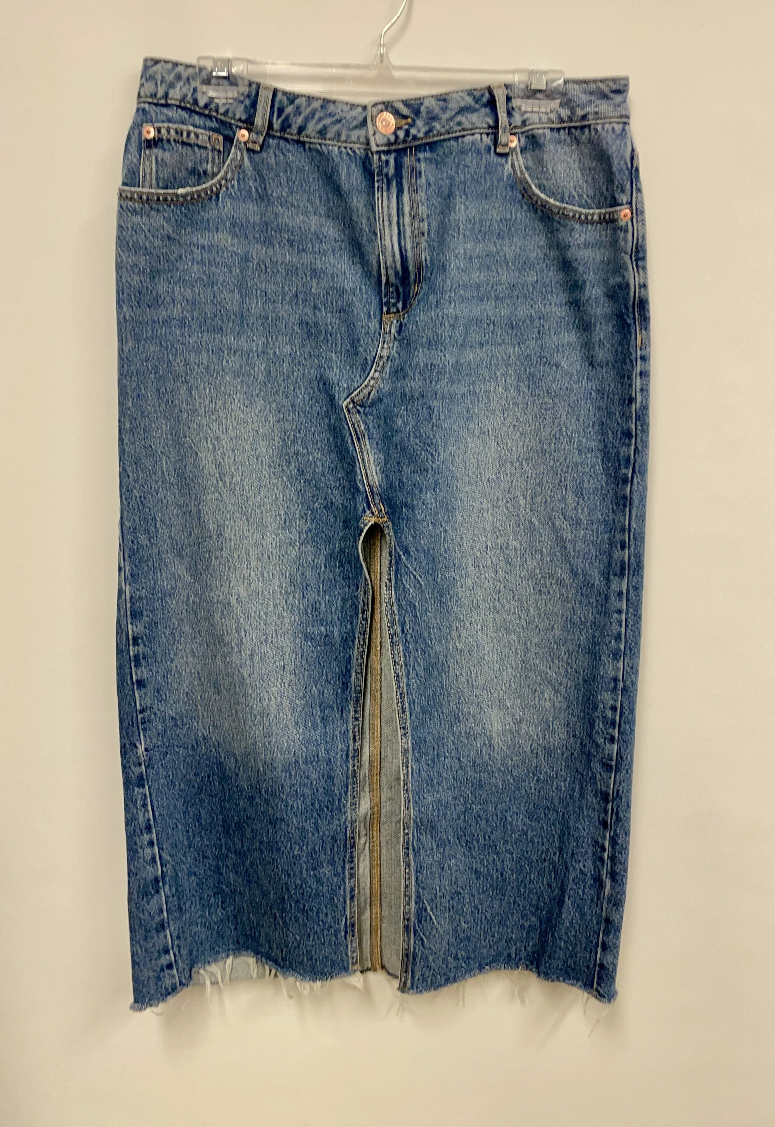 Jupe longue en jeans bleu, GARAGE, fente à l'avant,  L