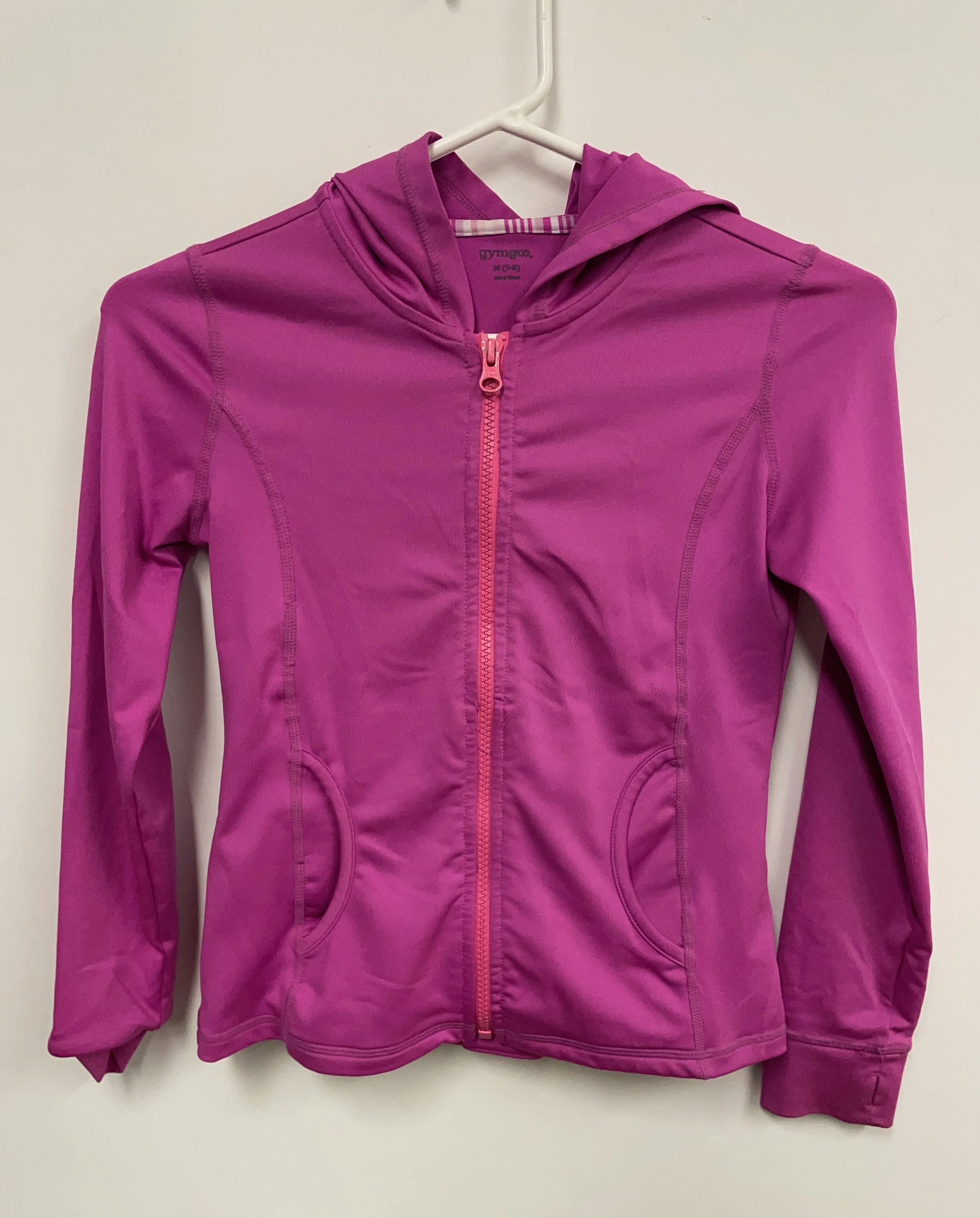 Veste mince rose avec capuchon GYMGO, polyester/spandex, 7-8 ans (M).
