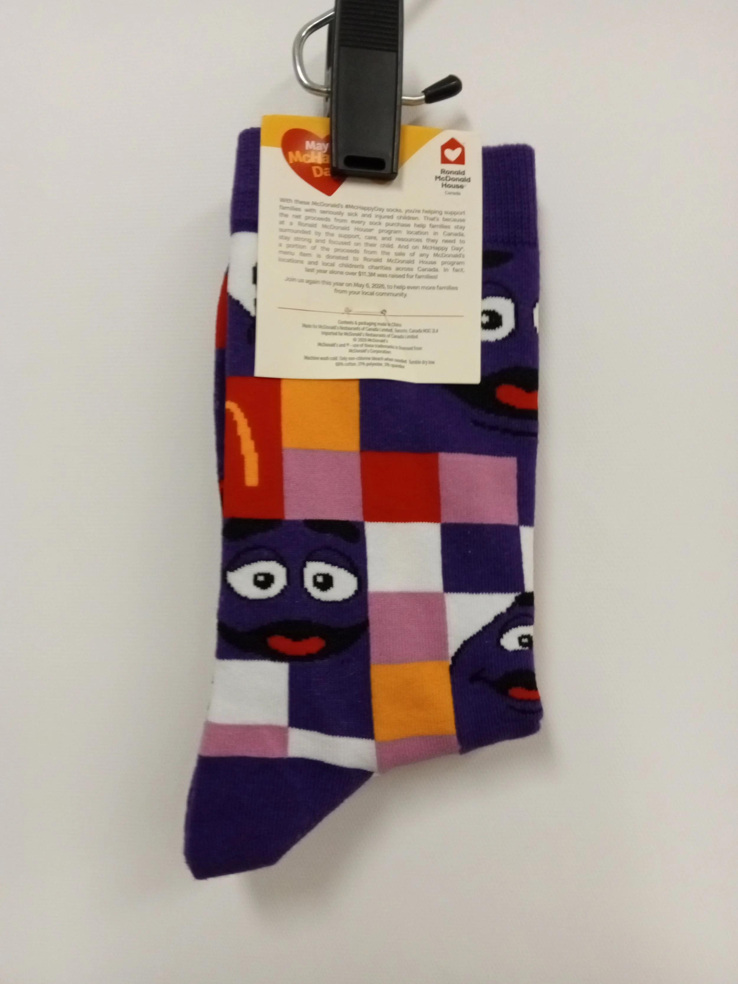 Chaussettes, motifs mauve, rose, rouge, orange, McDonald, article neuf